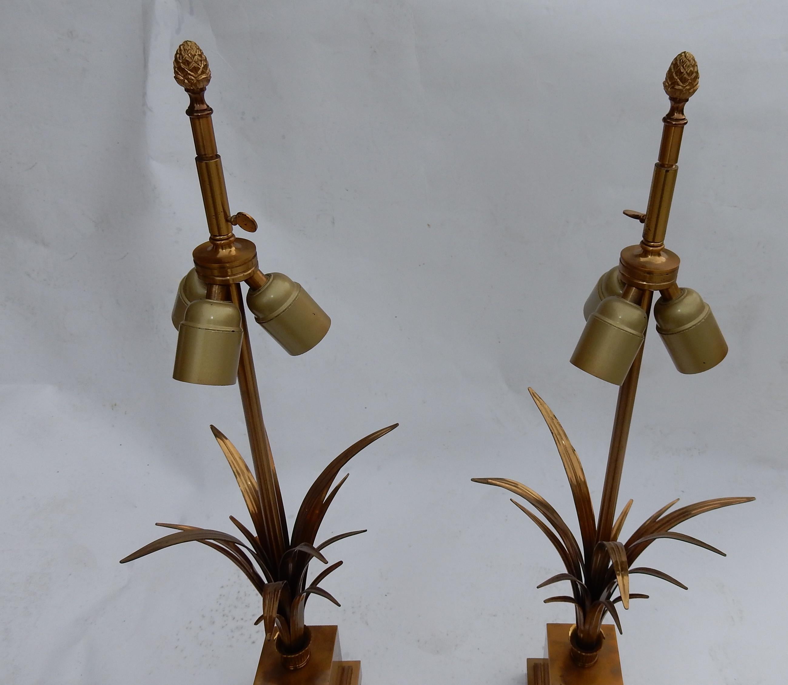 Neoclassical 1950-1970 Pair of Reed Lamps in Brass and Gilt Bronze Signed Charles