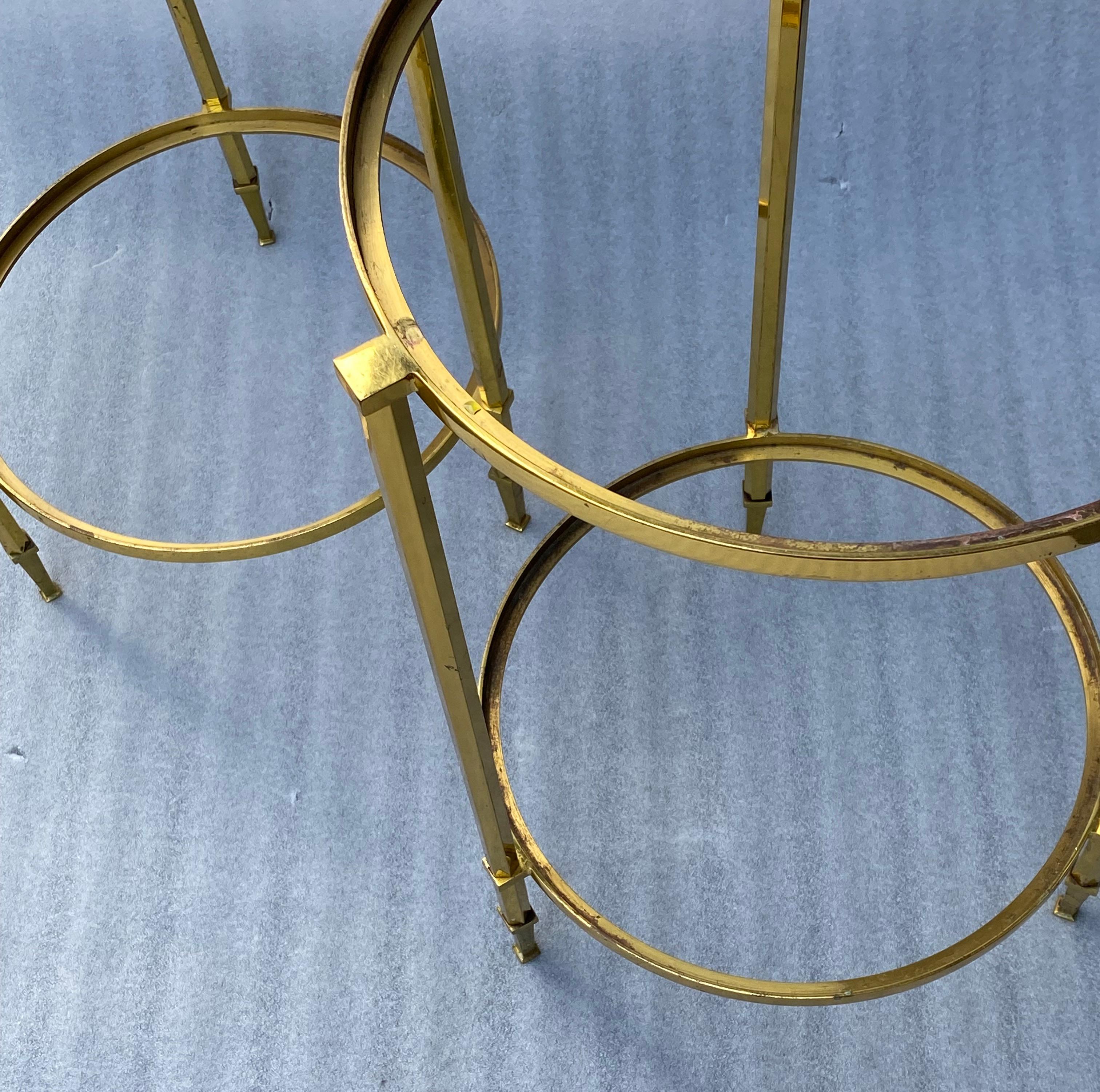French 1950/70′ Pair of Round Gilt Bronze Gueridons Maison Ramsay For Sale