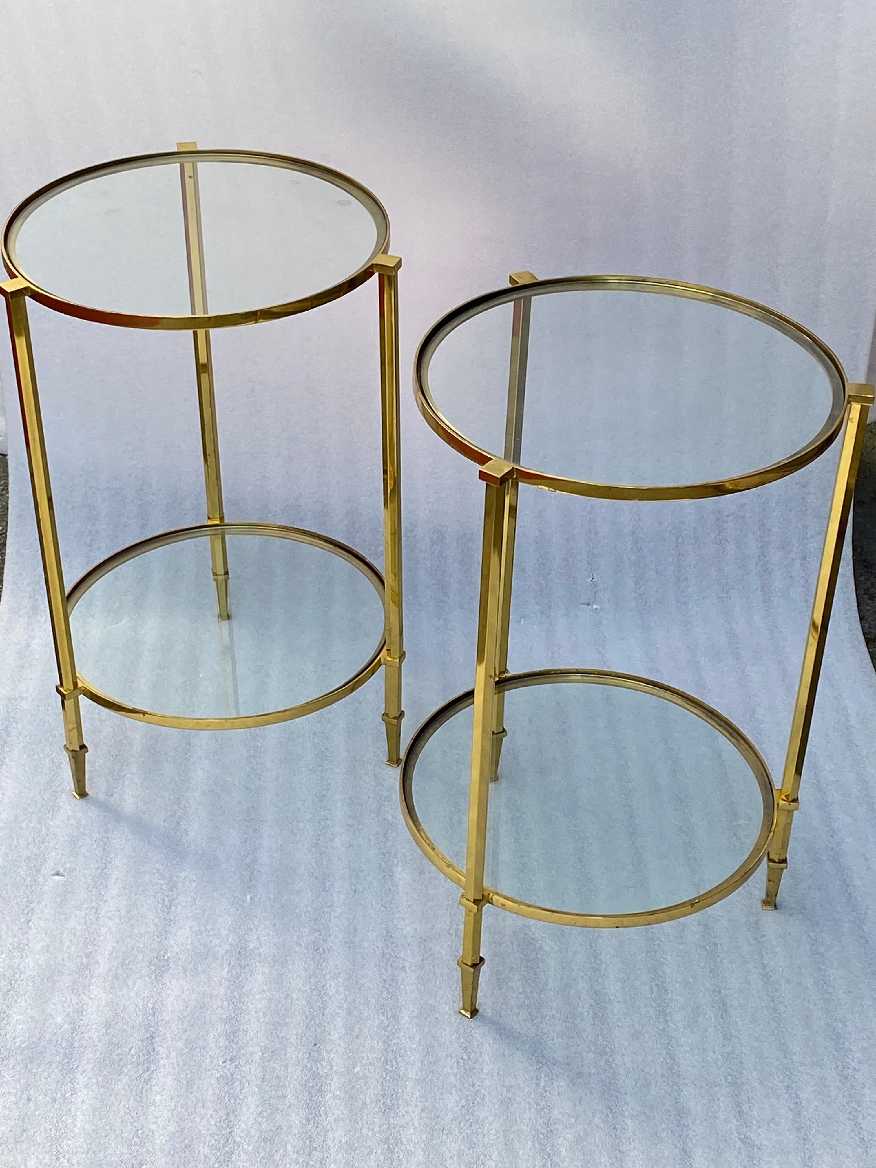 1950/70′ Pair of Round Gilt Bronze Gueridons Maison Ramsay For Sale 1