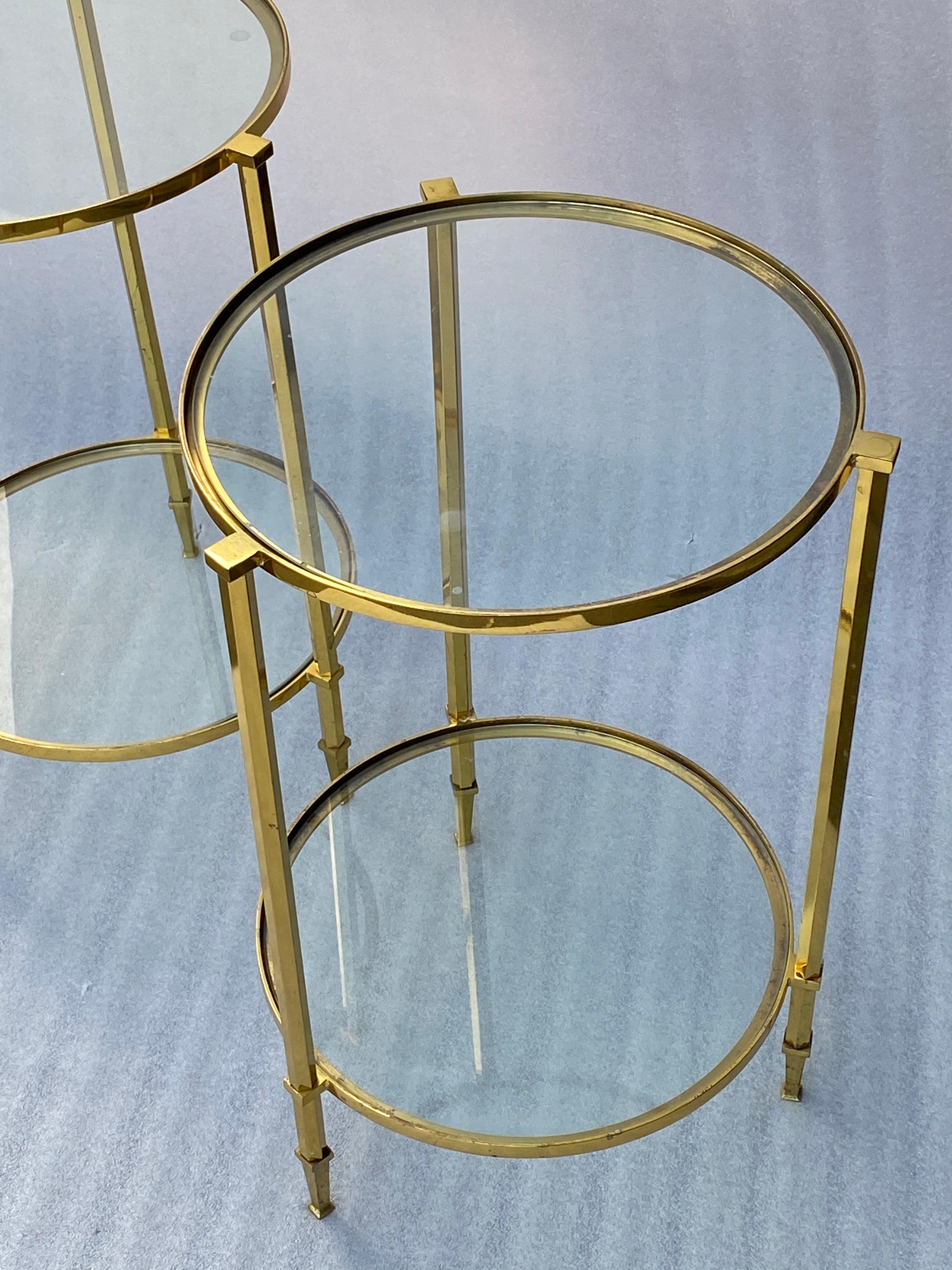 1950/70′ Pair of Round Gilt Bronze Gueridons Maison Ramsay For Sale 2