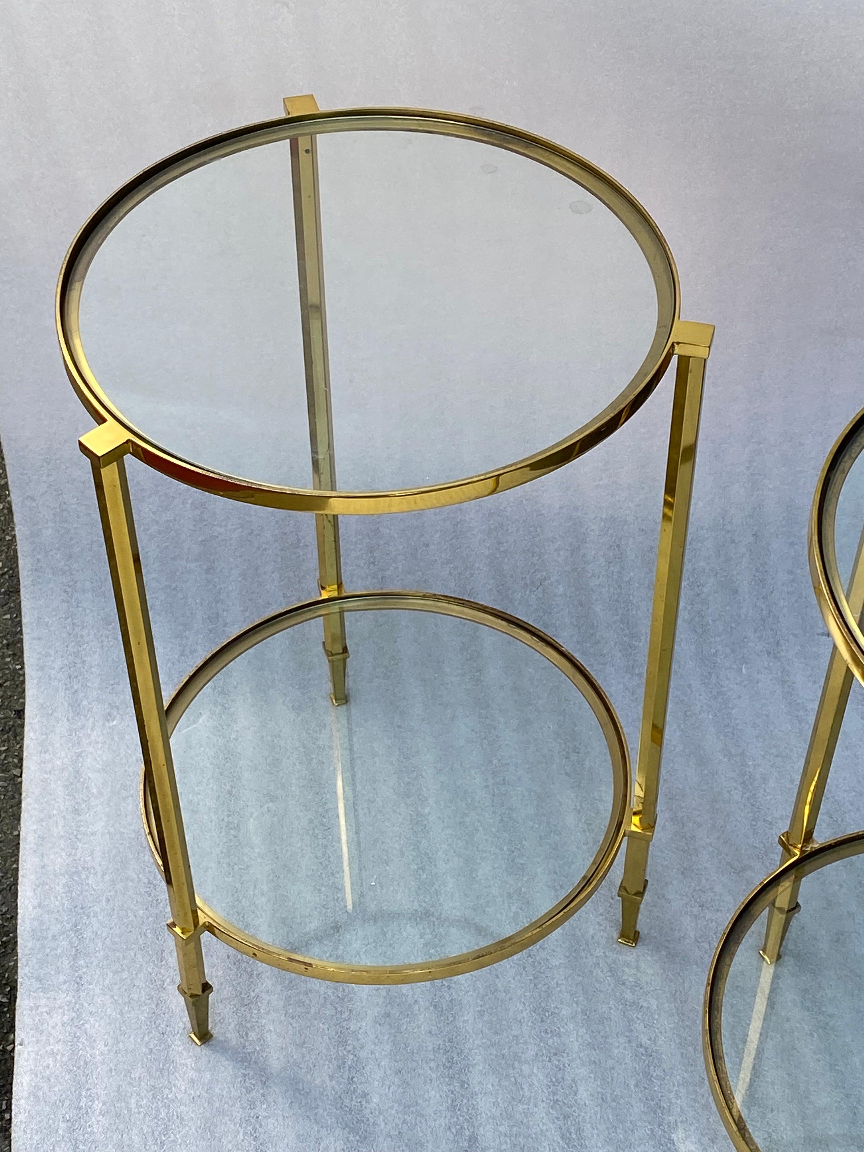 1950/70′ Pair of Round Gilt Bronze Gueridons Maison Ramsay For Sale 3