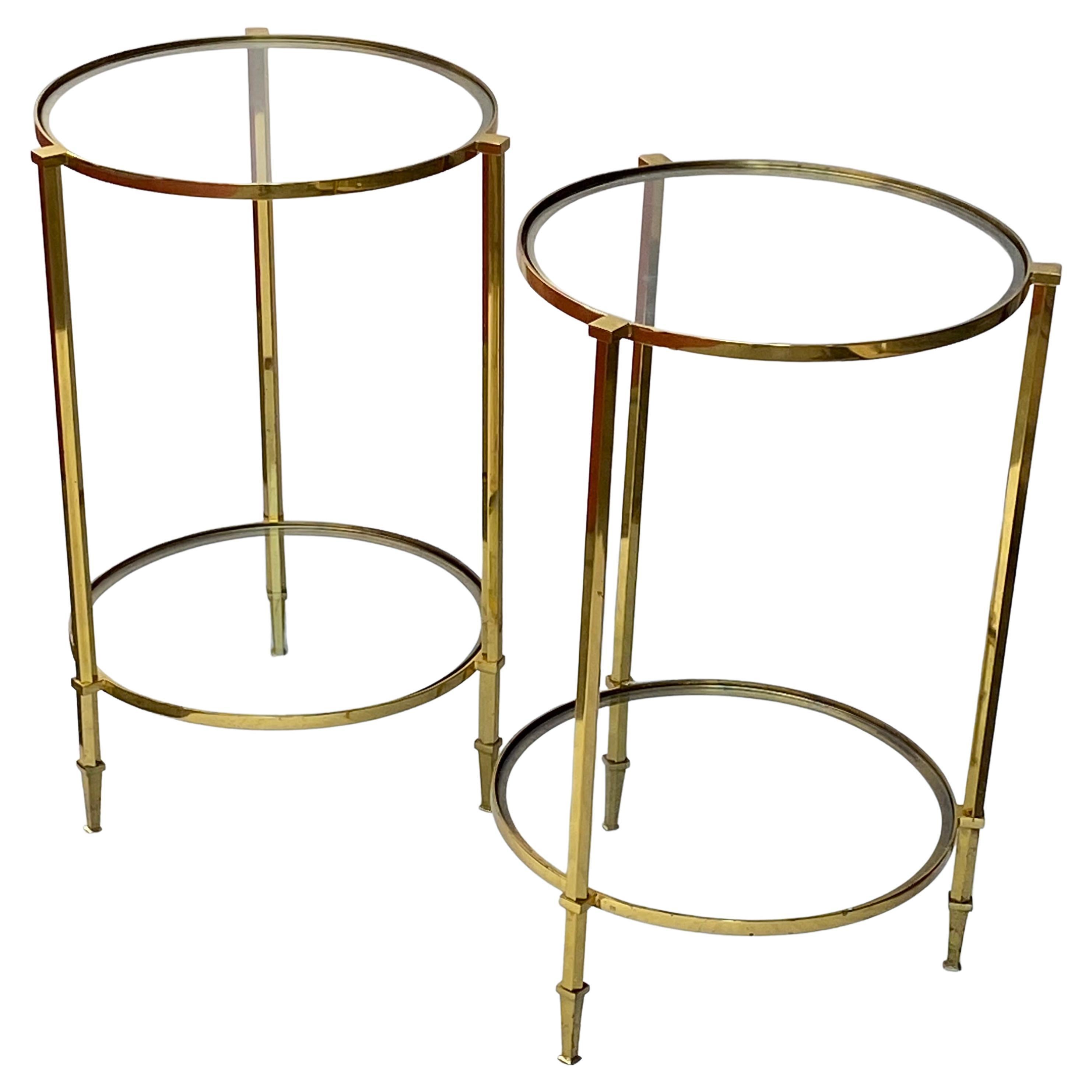 1950/70′ Pair of Round Gilt Bronze Gueridons Maison Ramsay