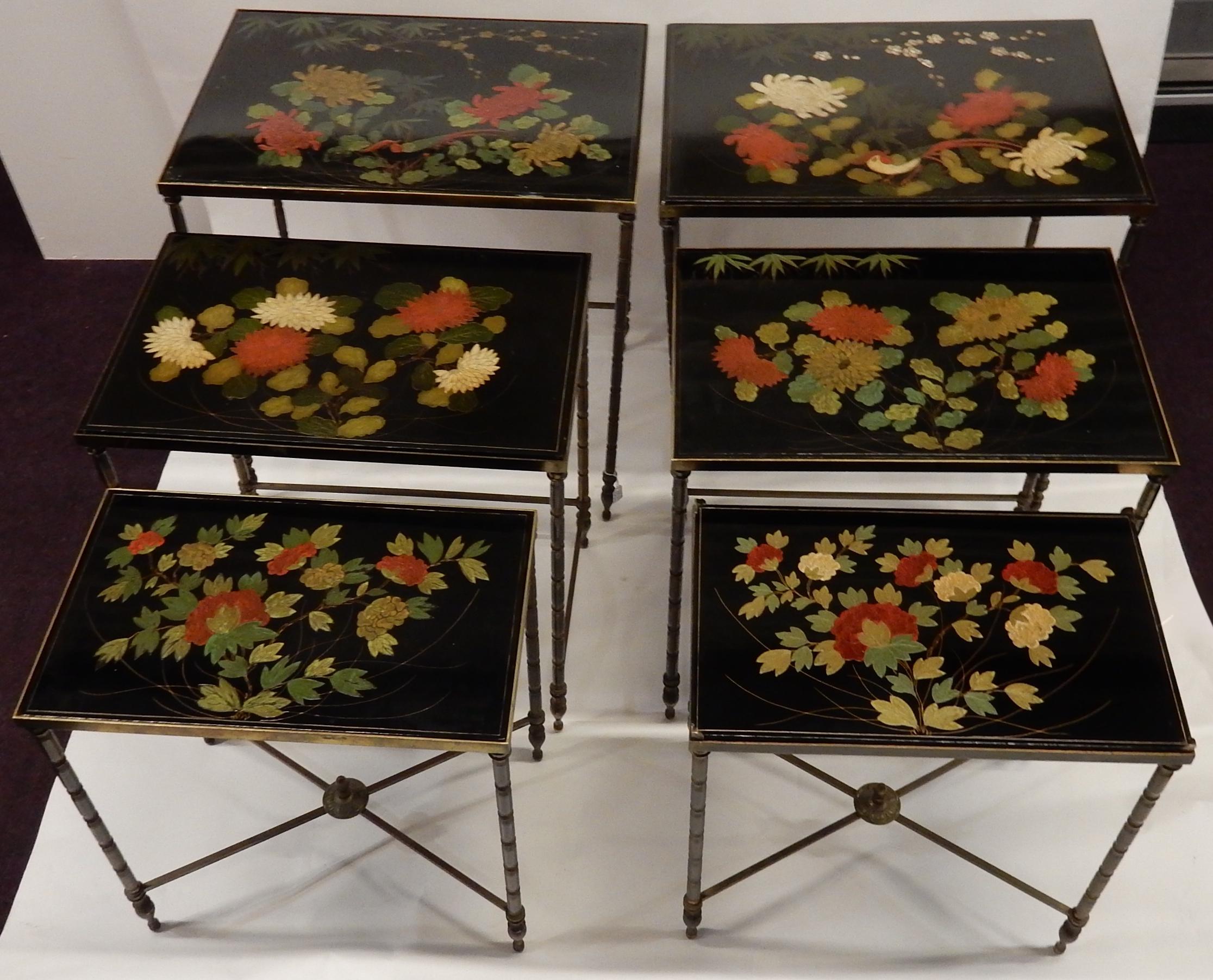 French 1950-1970 Pair of Series of 3 Nesting Tables For Sale