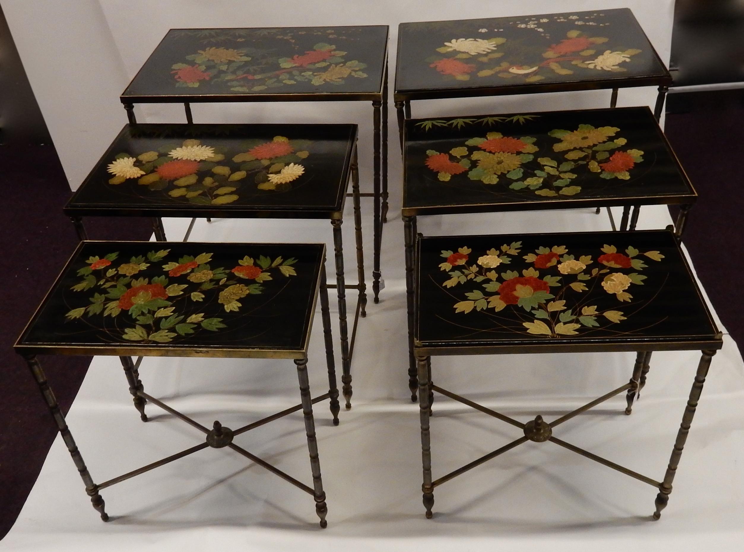 Lacquered 1950-1970 Pair of Series of 3 Nesting Tables For Sale