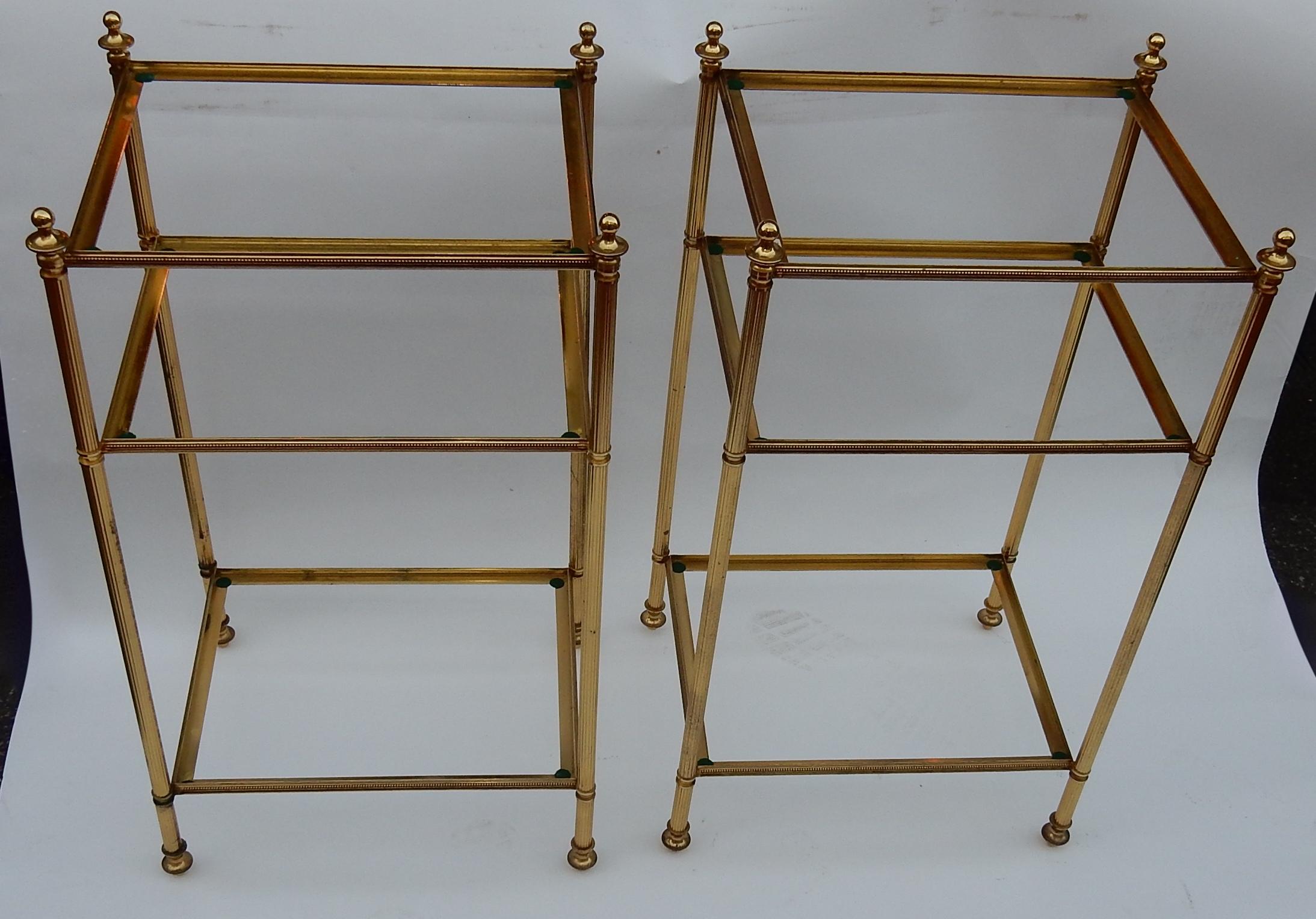 French 1950-1970 Pair of Shelves Has 3 Levels Style of Maison Bagués with Olded Mirror For Sale