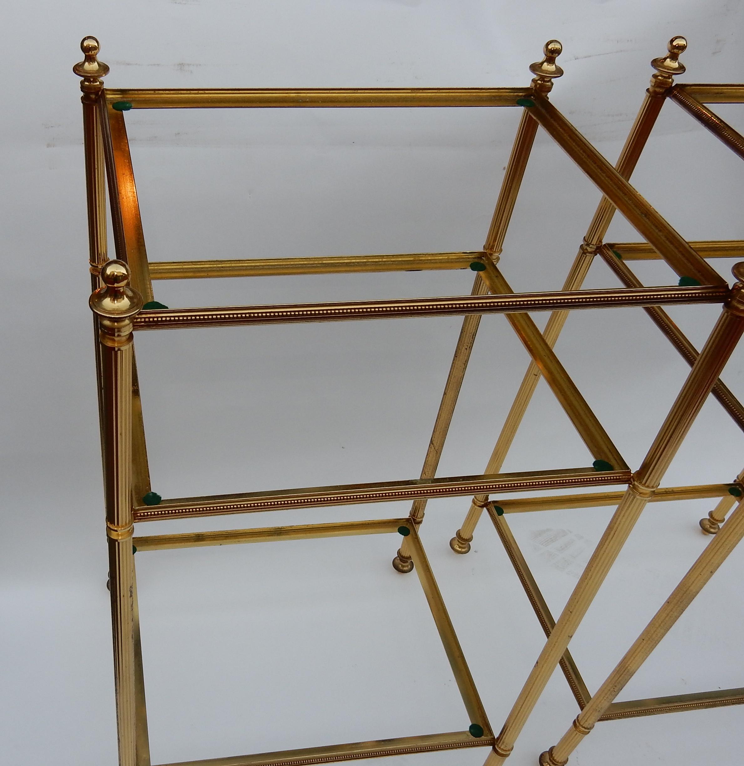 Gilt 1950-1970 Pair of Shelves Has 3 Levels Style of Maison Bagués with Olded Mirror For Sale