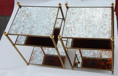 1950-1970 Pair of Shelves Has 3 Levels Style of Maison Bagués with Olded Mirror