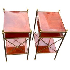 1950/70′ Pair of Shelves In Brass And Bakelite Maison Baguès with Crosses Flower