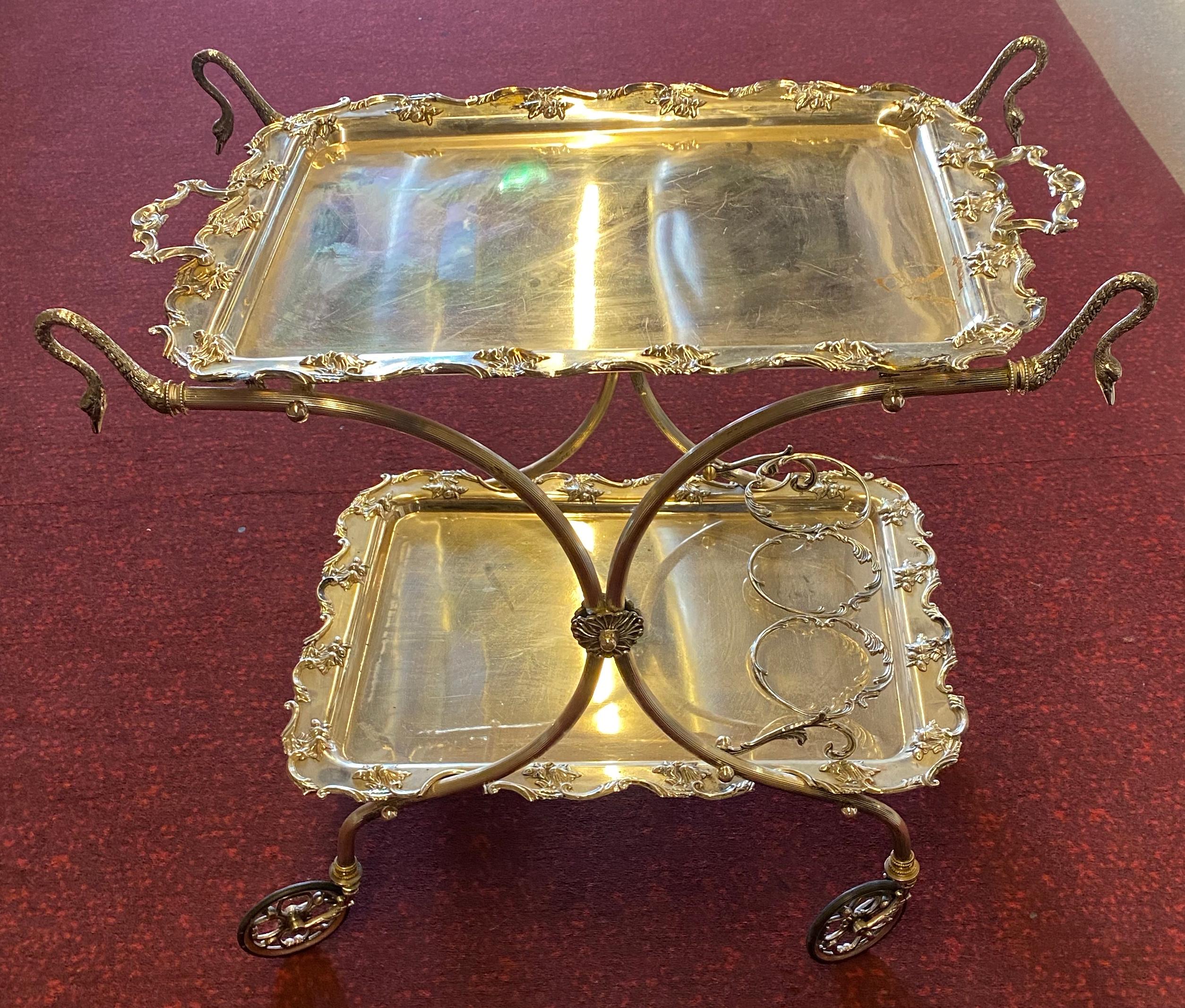 Rolling Bar with Swan Neck Rocaille Style Silver Metal /Parisian Palace 1950-70 4