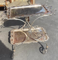 Rolling Bar with Swan Neck Rocaille Style Silver Metal /Parisian Palace 1950-70