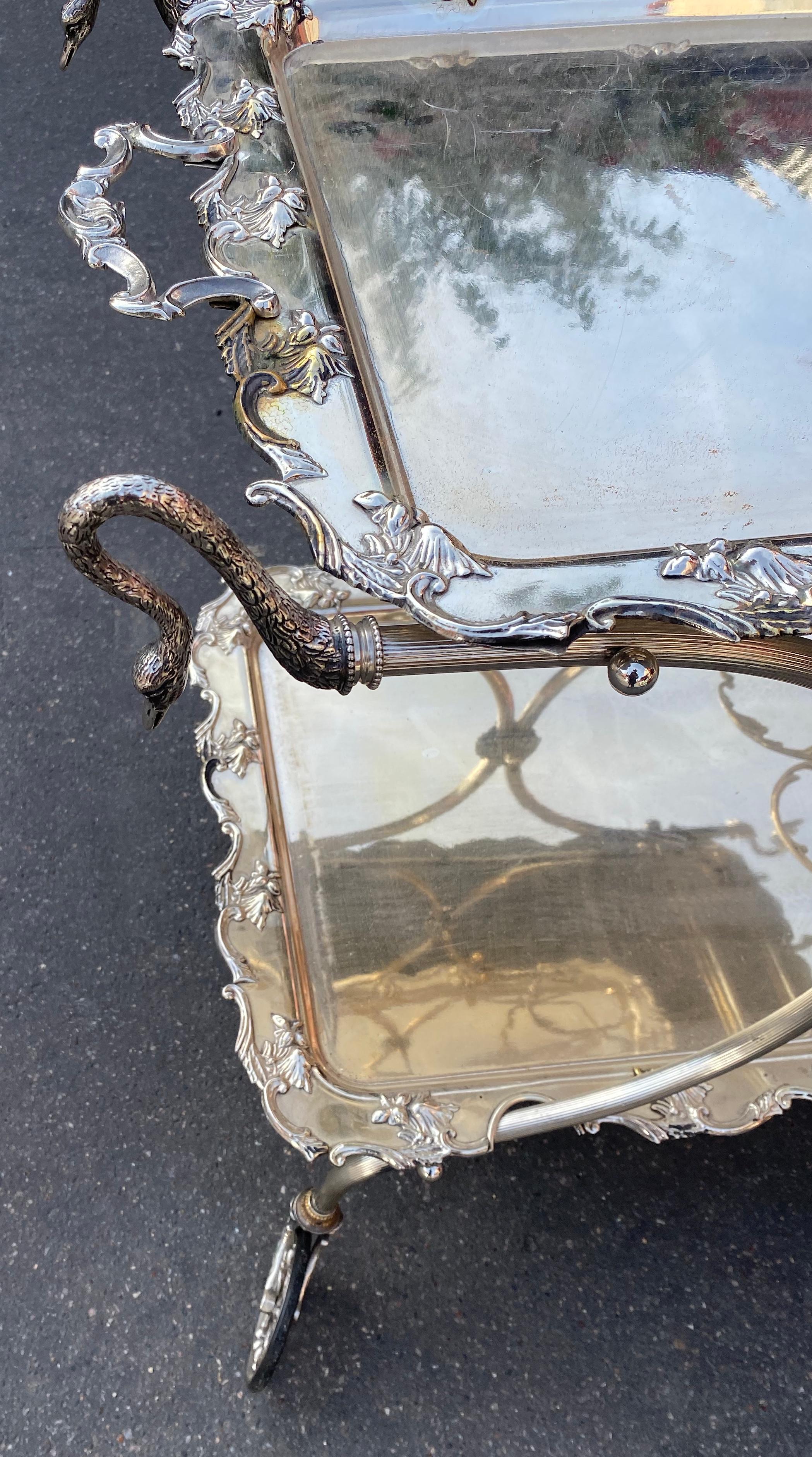 Rococo Rolling Bar with Swan Neck Rocaille Style Silver Metal /Parisian Palace 1950-70