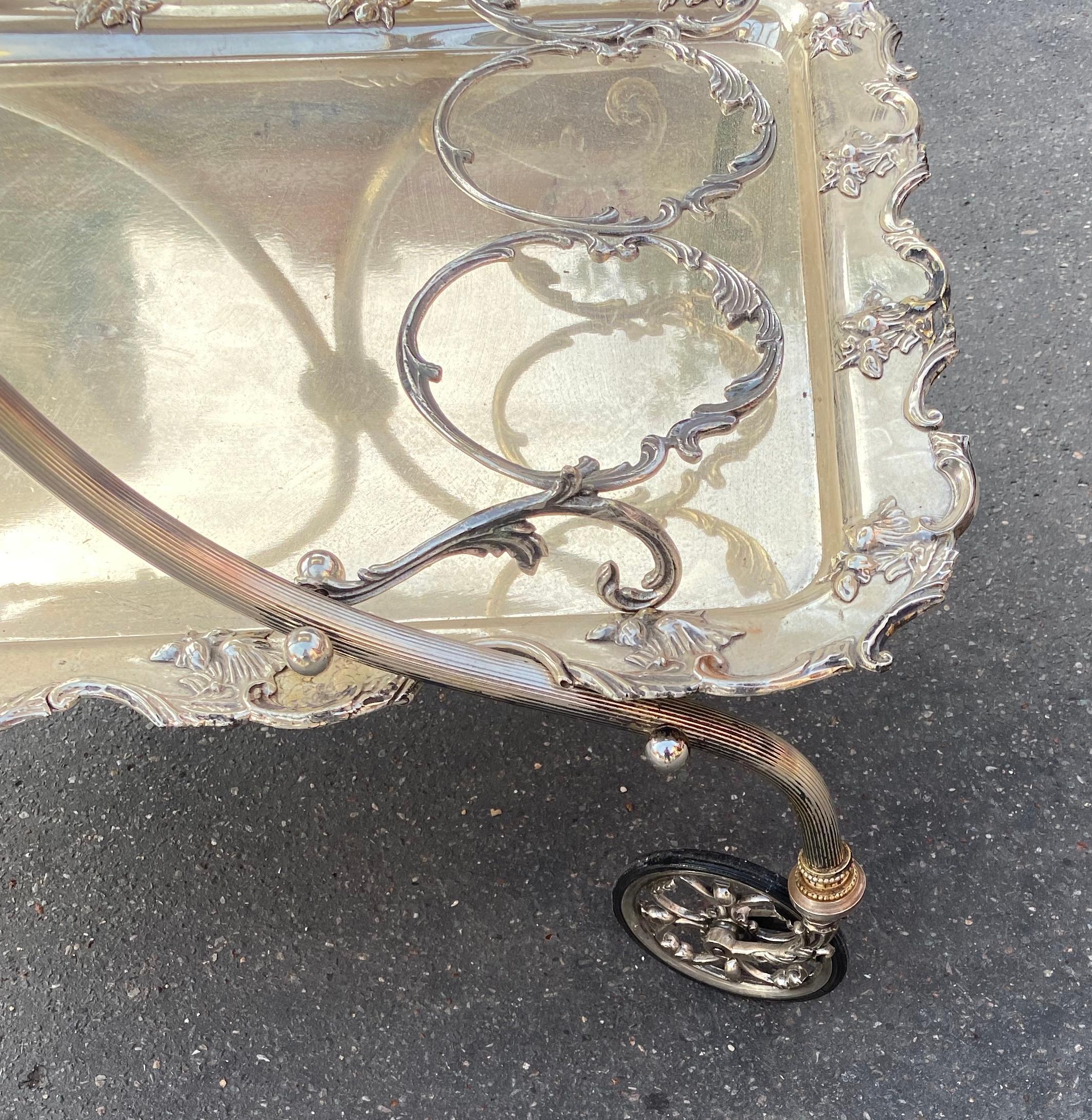 Bronze Rolling Bar with Swan Neck Rocaille Style Silver Metal /Parisian Palace 1950-70