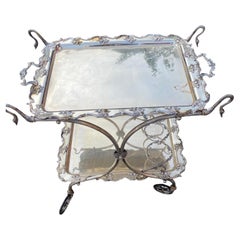 Rolling Bar with Swan Neck Rocaille Style Silver Metal /Parisian Palace 1950-70