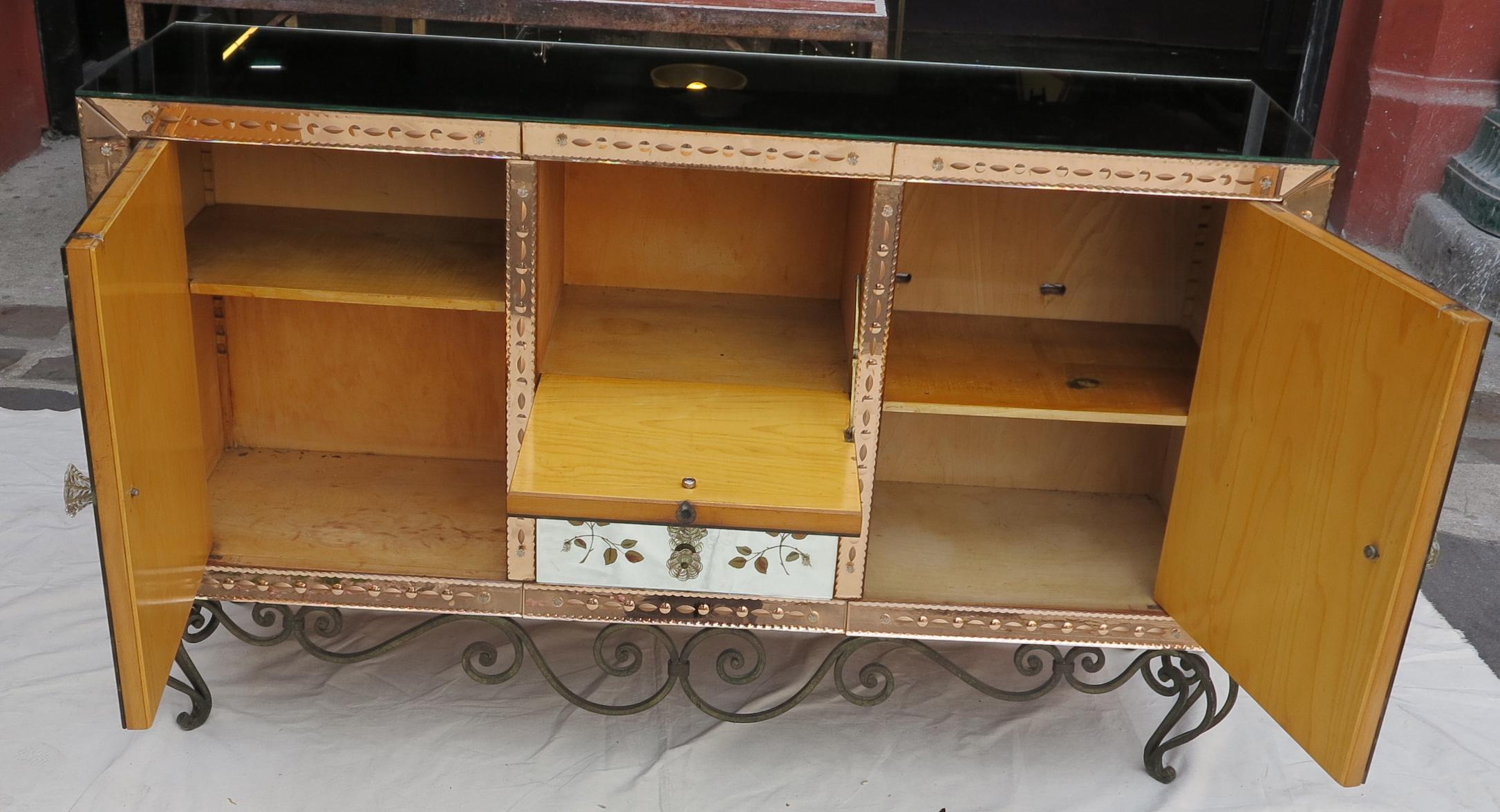 Mid-20th Century 1950-1970 Sideboard Mirror with Eglomisées Flowers For Sale