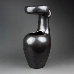 1950/70 Tall black enameled ceramic vase - France