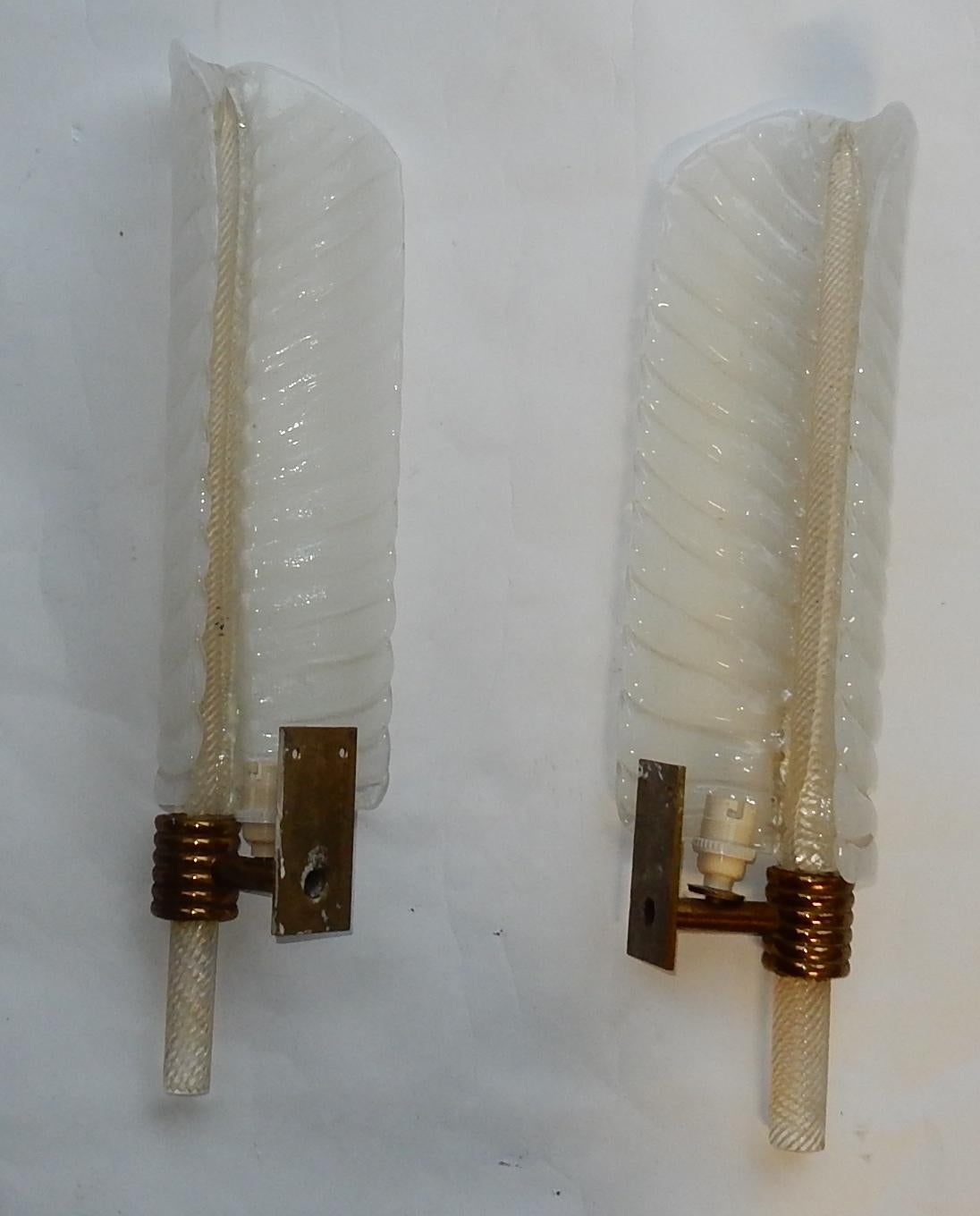 French 1950-1970 Wall Lamp Pair of Style Barovier i Toso or Veronése for Arbus Murano