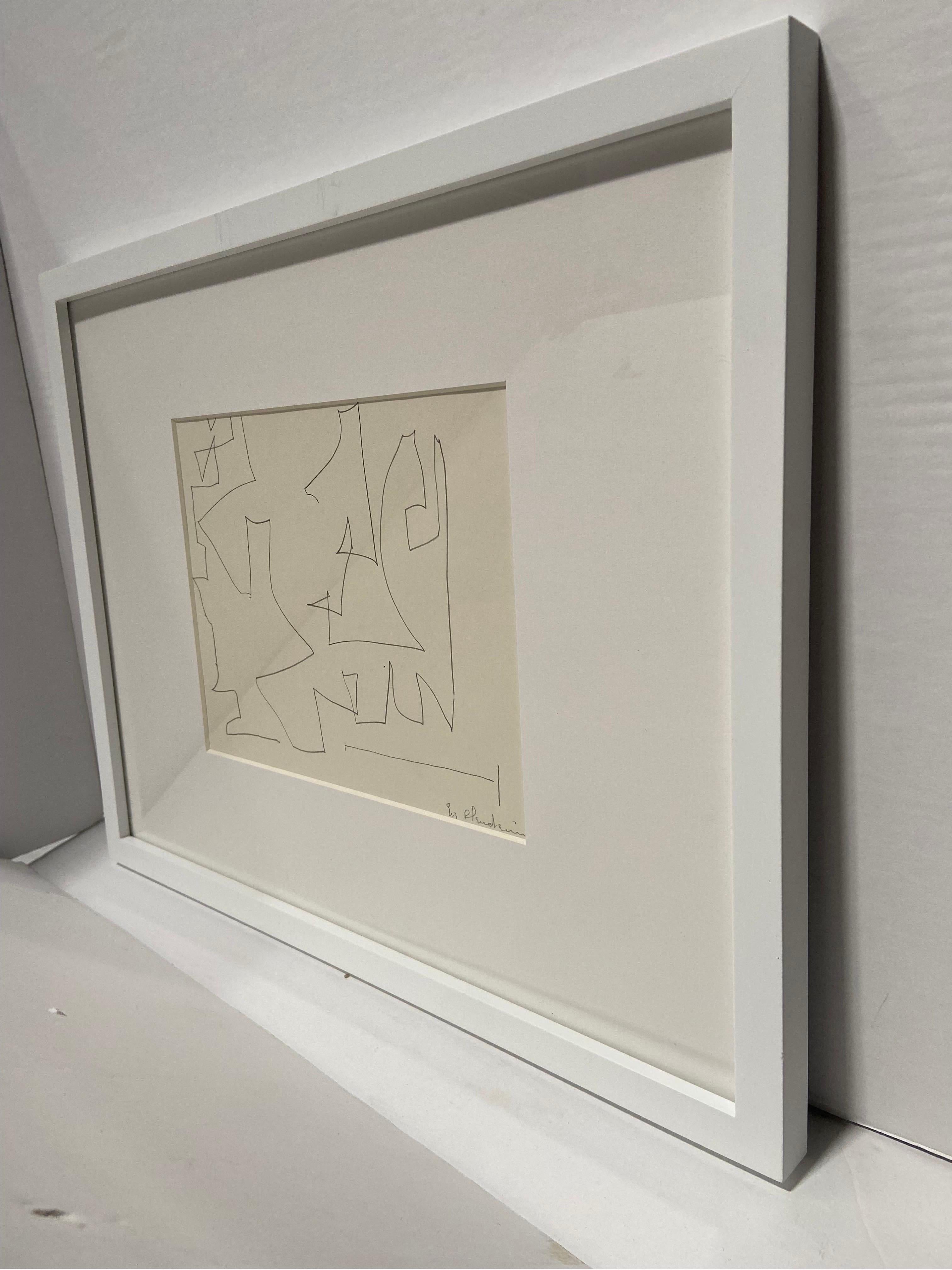 A geometric abstract drawing work on paper by New York City artist Eve Clendenin (1900 - 1974). Ms. Clendenin was both a student of and friend to the master 20th Century artist Hans Hofmann. Her letters and correspondence to Mr. Hofmann are well