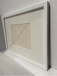 1950 Abstract Geometric Drawing in Pencil on Paper by Eve Clendenin NYC, Framed
