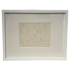1950 Abstract Geometric Drawing in Pencil on Paper by Eve Clendenin NYC, Framed