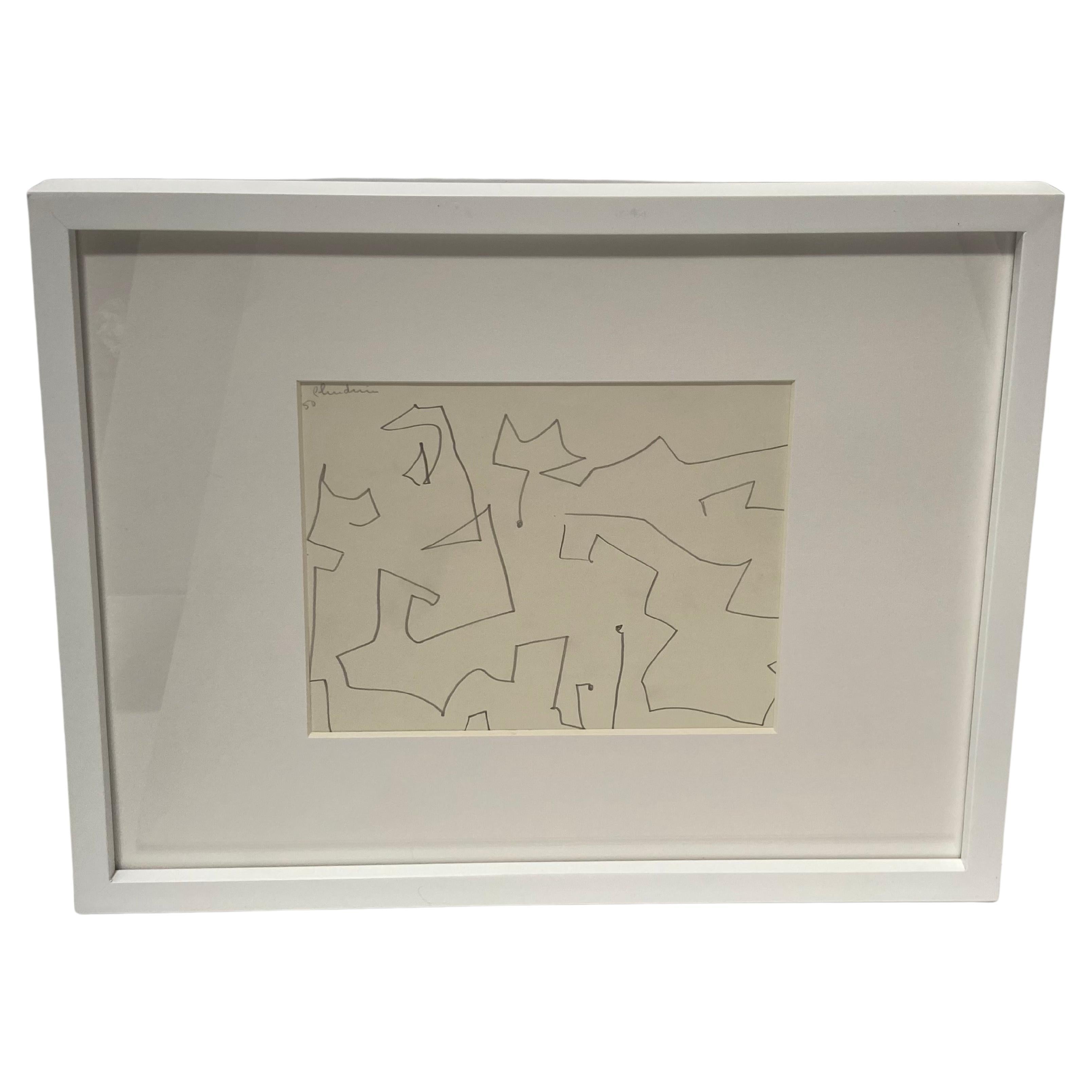 1950 Abstract Geometric Drawing in Pencil on Paper by Eve Clendenin NYC, Framed