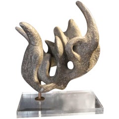 1950 Abstract Stone Sculpture Covered with Zinc, Plexiglass Base