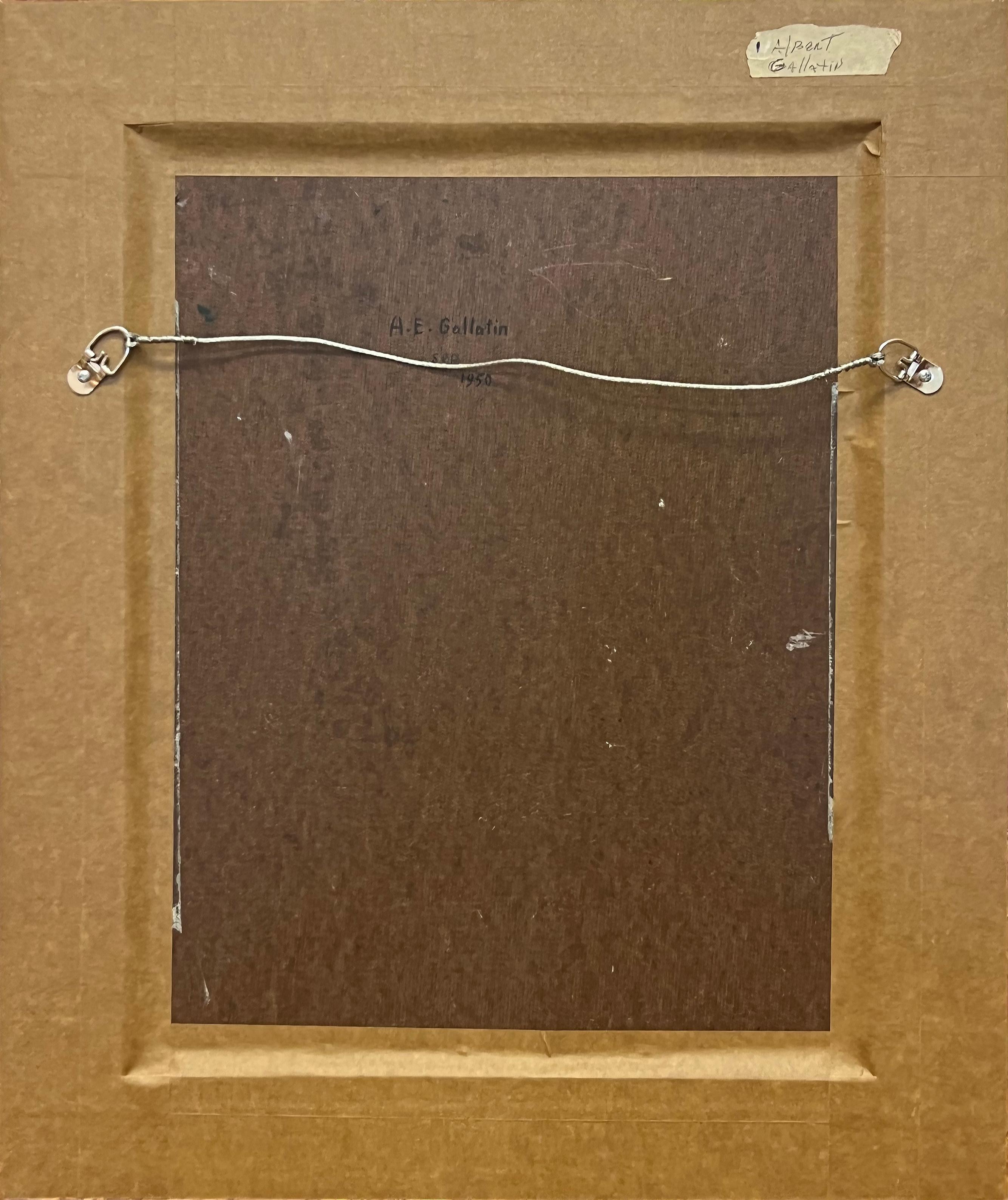 Legno dorato 1950  Albert Eugene Gallatin, dipinto a olio astratto su tavola, firmato in vendita