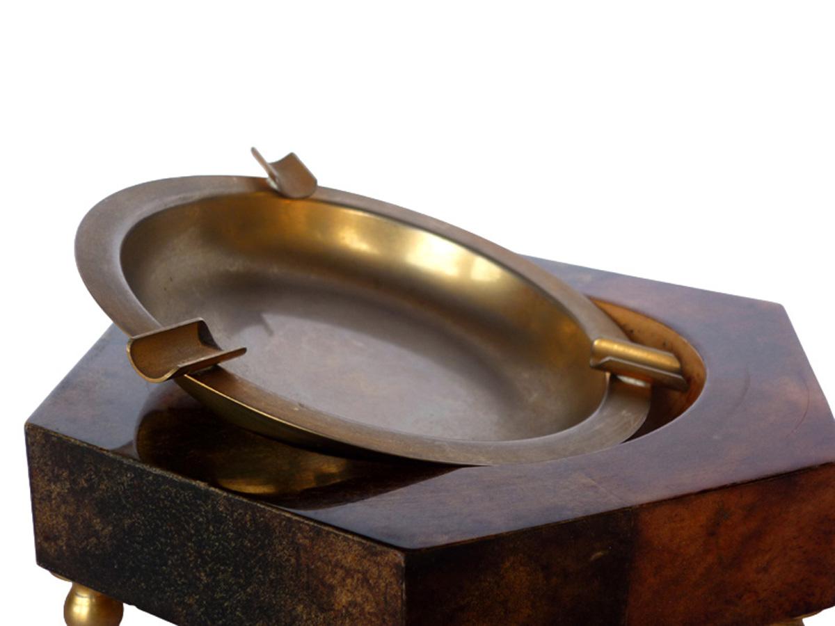 1950 Aldo Tura Italian Design MidCentury GoatSkin Brown Ashtray In Excellent Condition For Sale In Brescia, IT