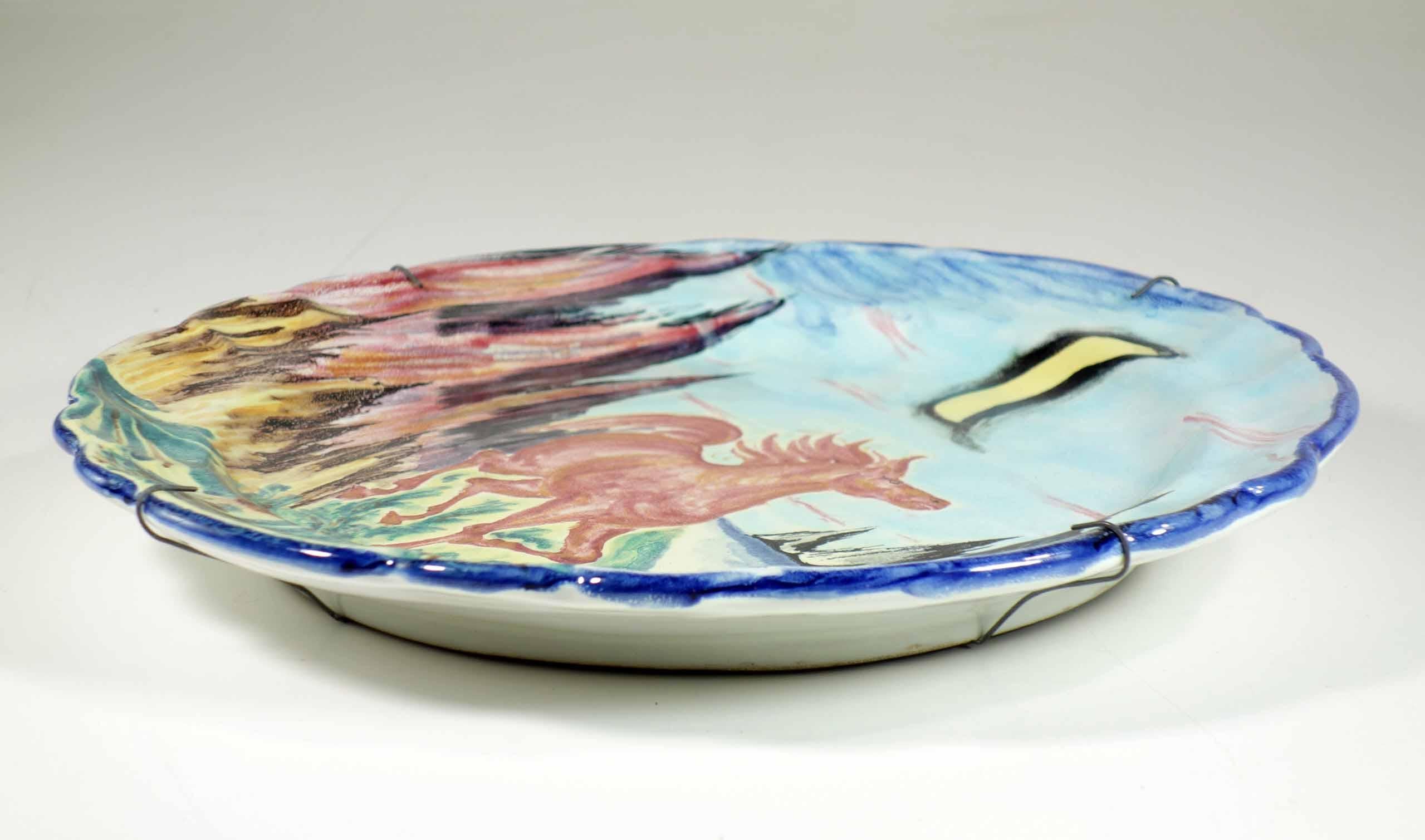 1950 Aligi Sassu MGA Albisola Artista Italiano Paint Horse Piatto in ceramica in vendita 2