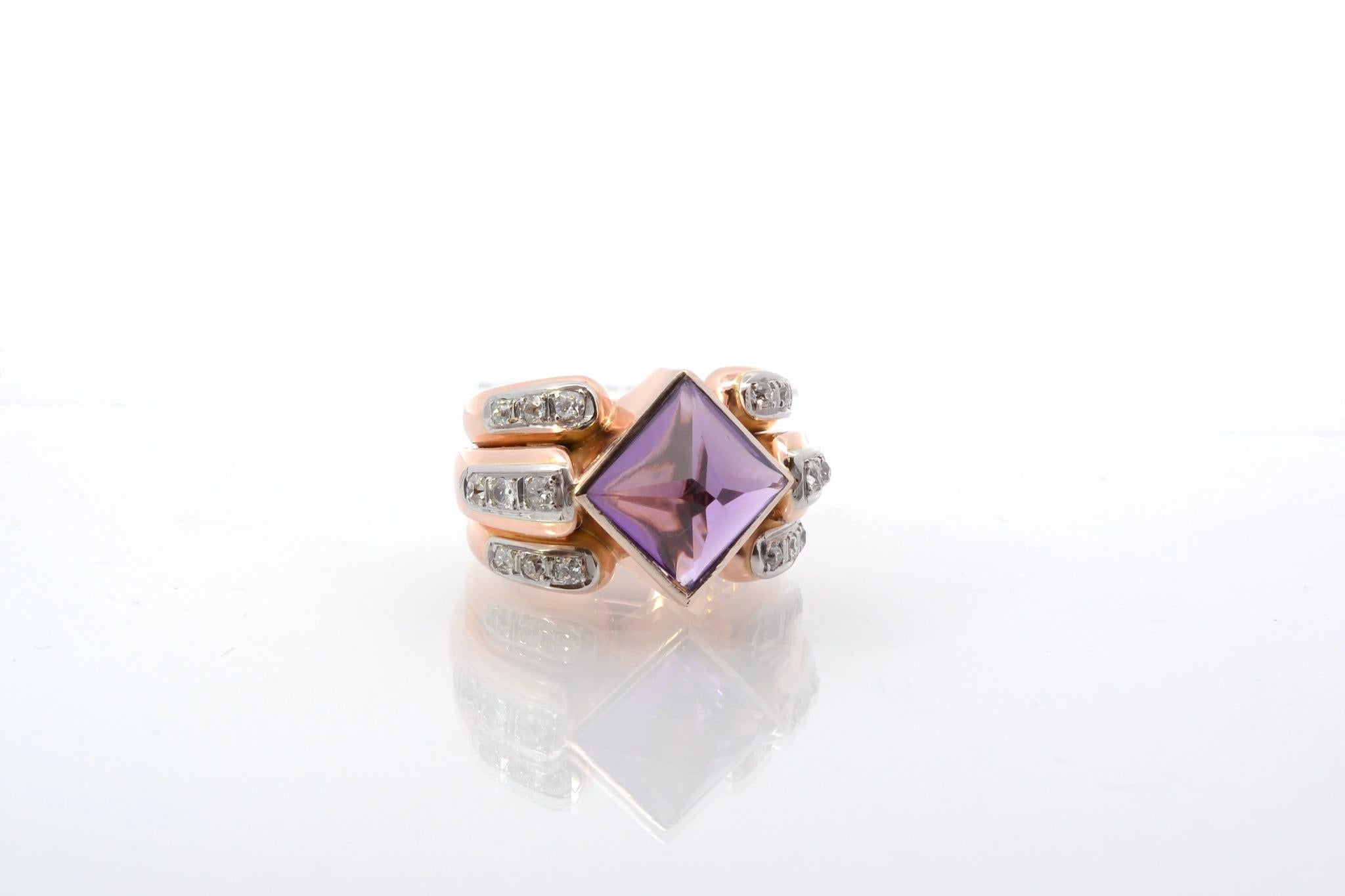 Mixed Cut 1950 amethyst and diamonds ring
