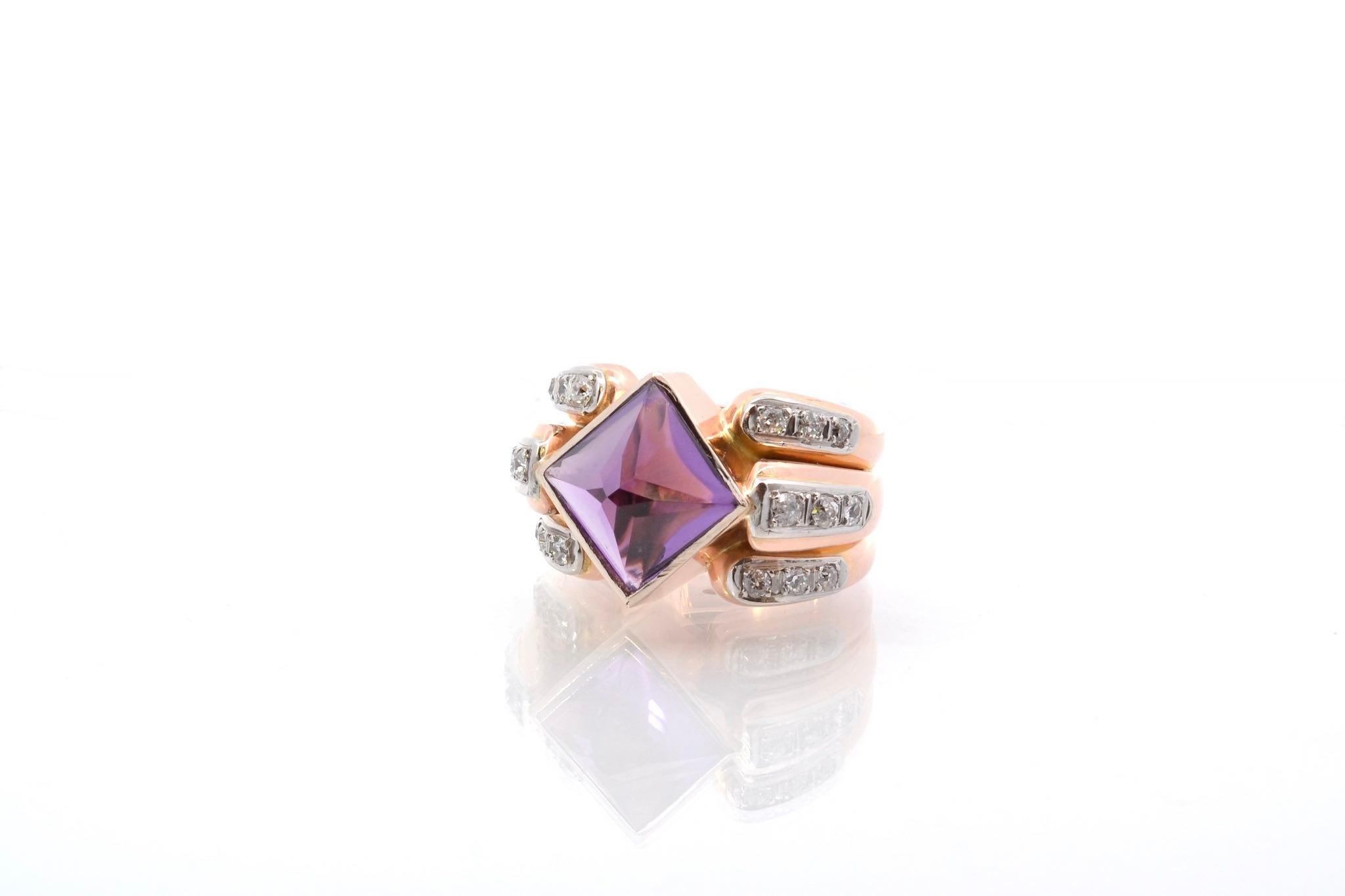 1950 amethyst and diamonds ring In Good Condition In PARIS, FR