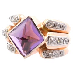 Vintage 1950 amethyst and diamonds ring