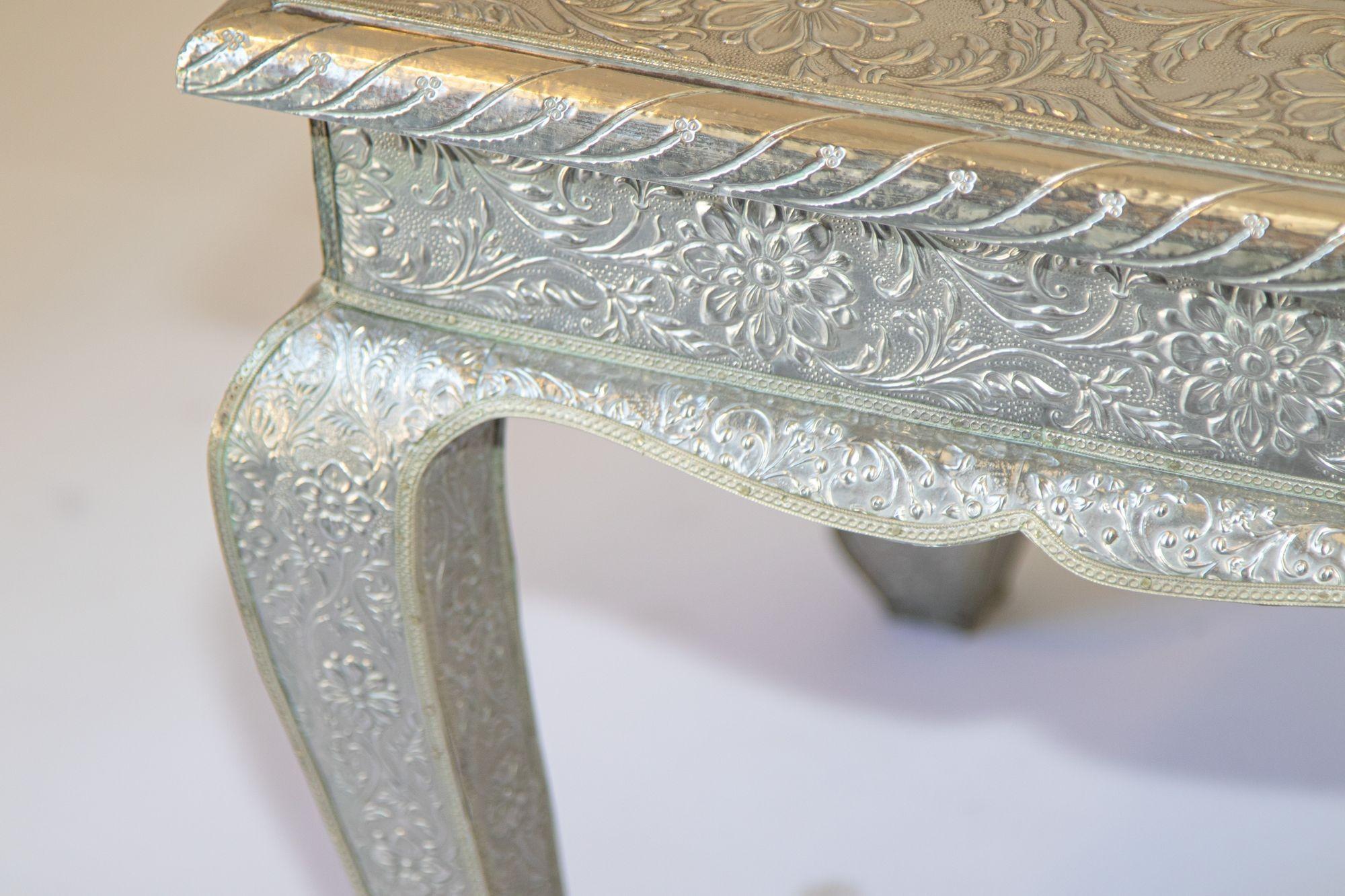 1950 Anglo-Indian Silver Wrapped Clad Side Low Table For Sale 8