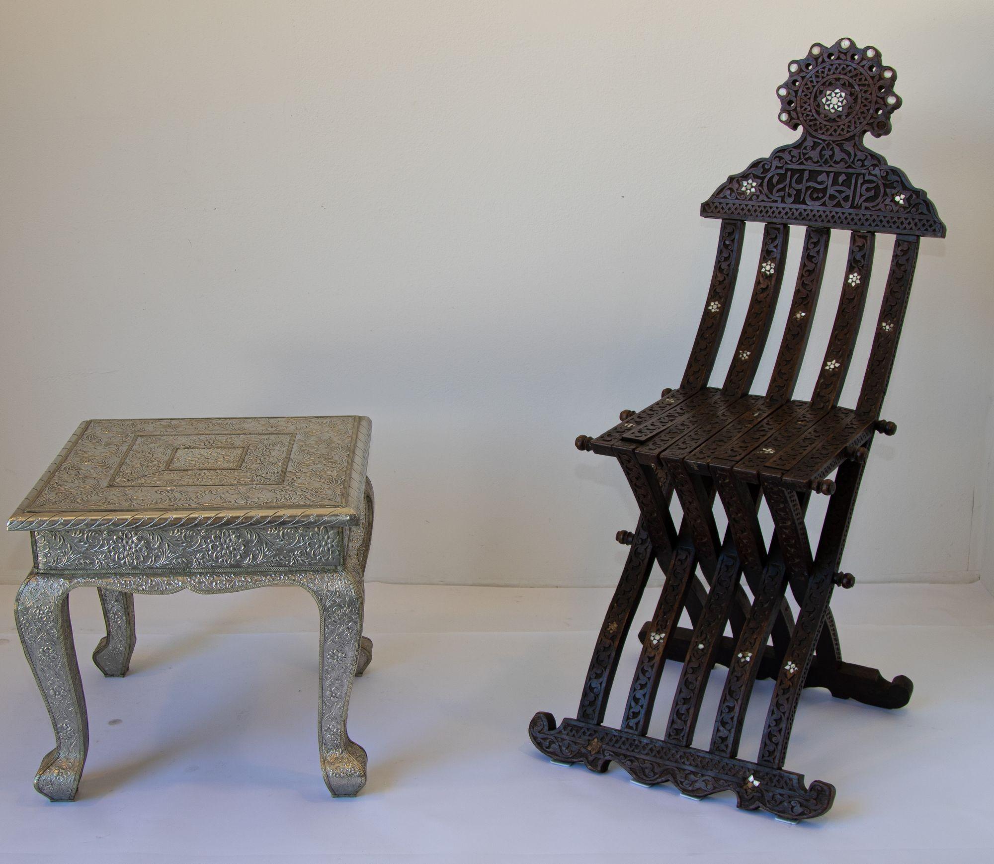 Vintage Anglo-Indian silver wrapped clad side low table. Anglo Raj side low table hand-hammered with repousse silver metal work over wood very nice and unusual. Great vintage Anglo-Indian silver metal clad square table. This versatile table can be