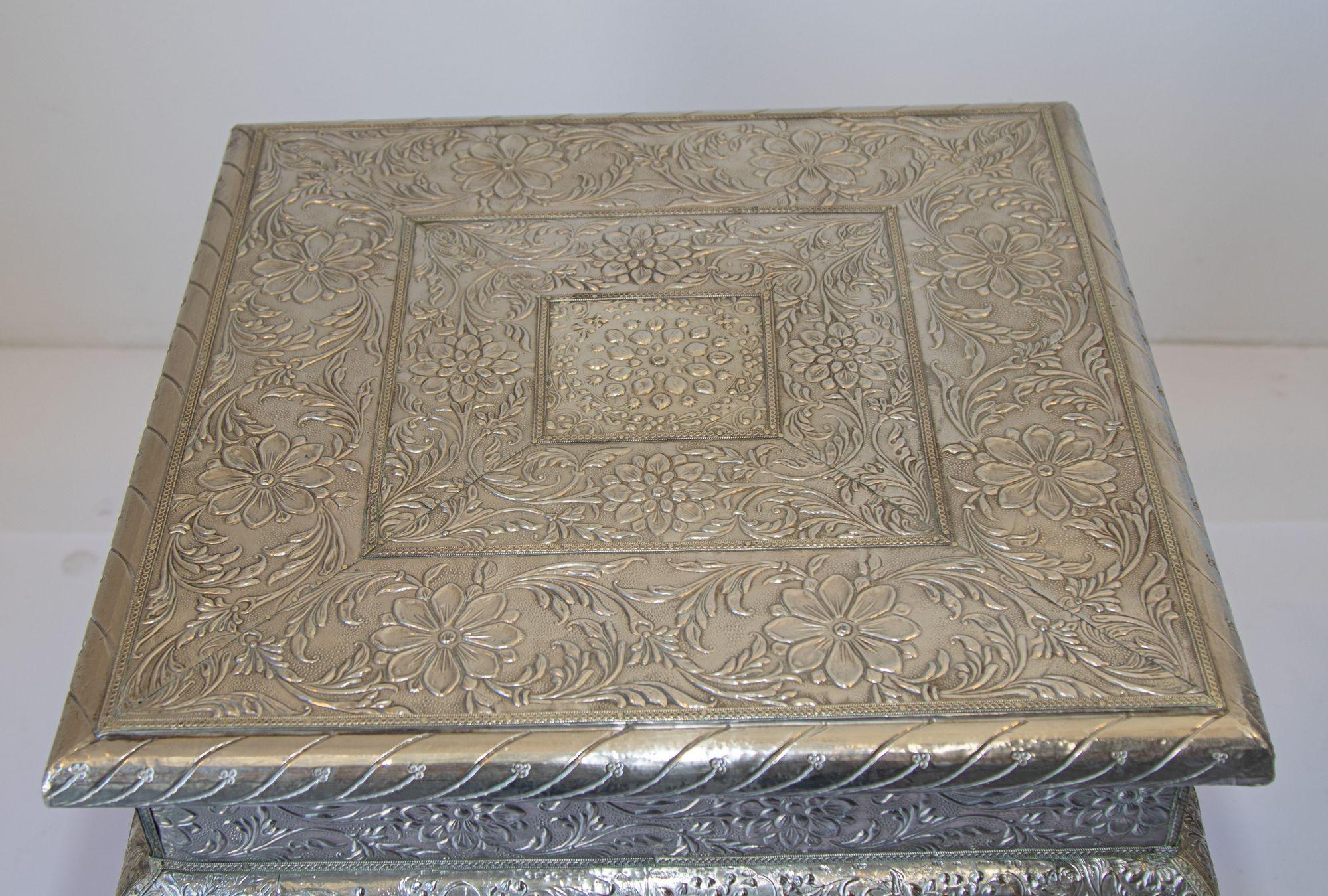 Silver Leaf 1950 Anglo-Indian Silver Wrapped Clad Side Low Table For Sale