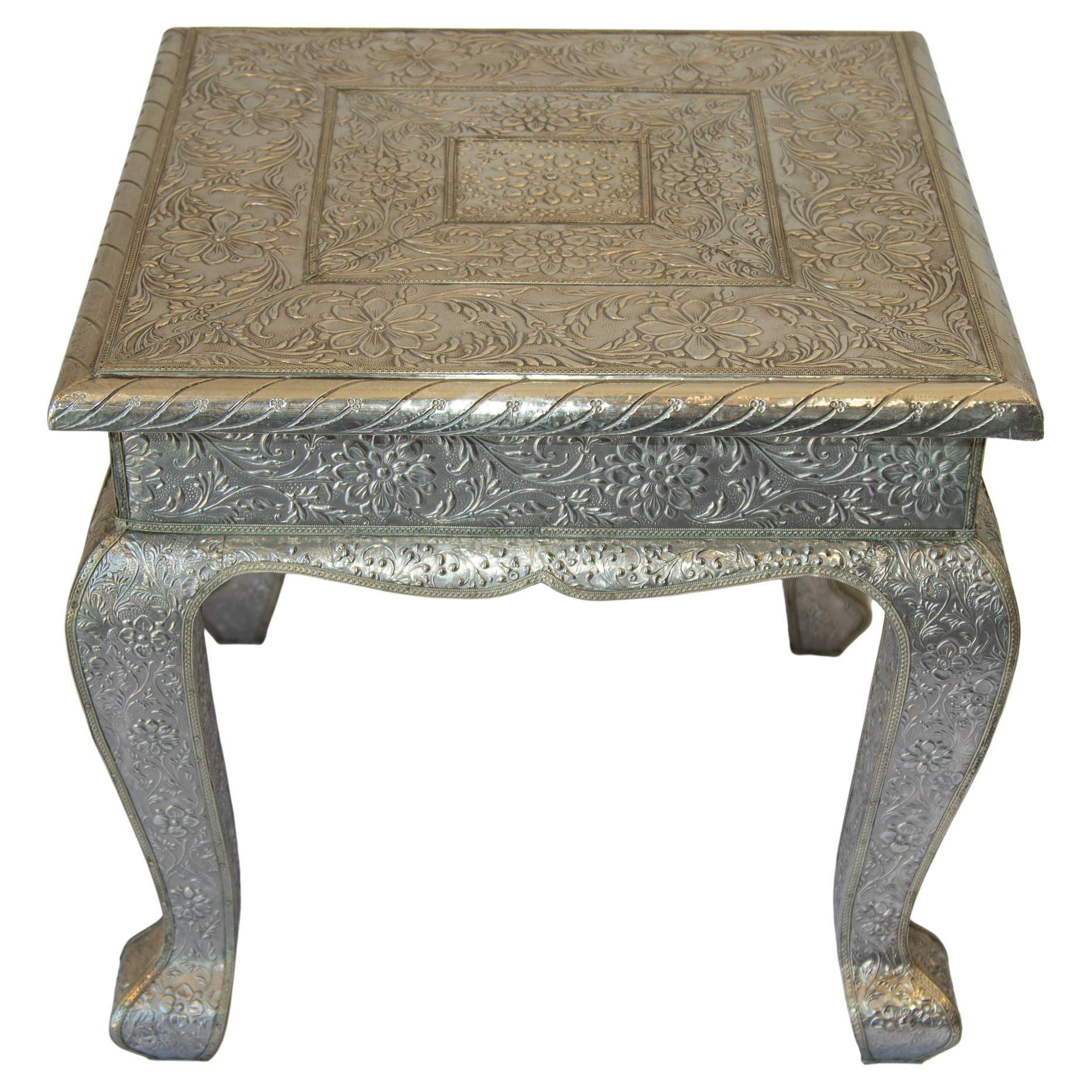 1950 Anglo-Indian Silver Wrapped Clad Side Low Table For Sale