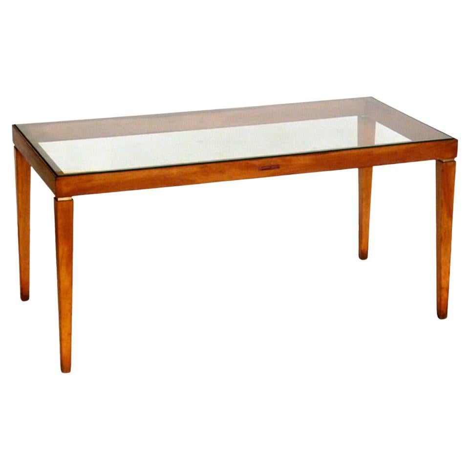 1950 Anonima Castelli Italienischer MidCentury Design Glas Wood Couchtisch im Angebot