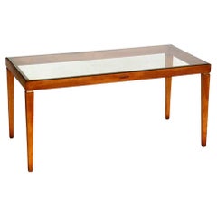 1950 Anonima Castelli Mesa de centro de madera y cristal de diseño italiano de mediados de siglo