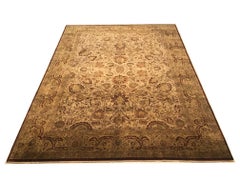 1950 Antique Indian Rug Hand Knotted Unique Piece Olive Green and Garnet