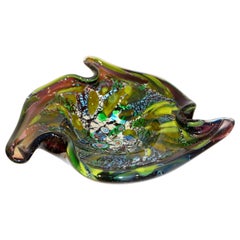 1950 Antique Italian Silver Leaf Purple Green Blue Murano Glass Catch-All/ Bowl