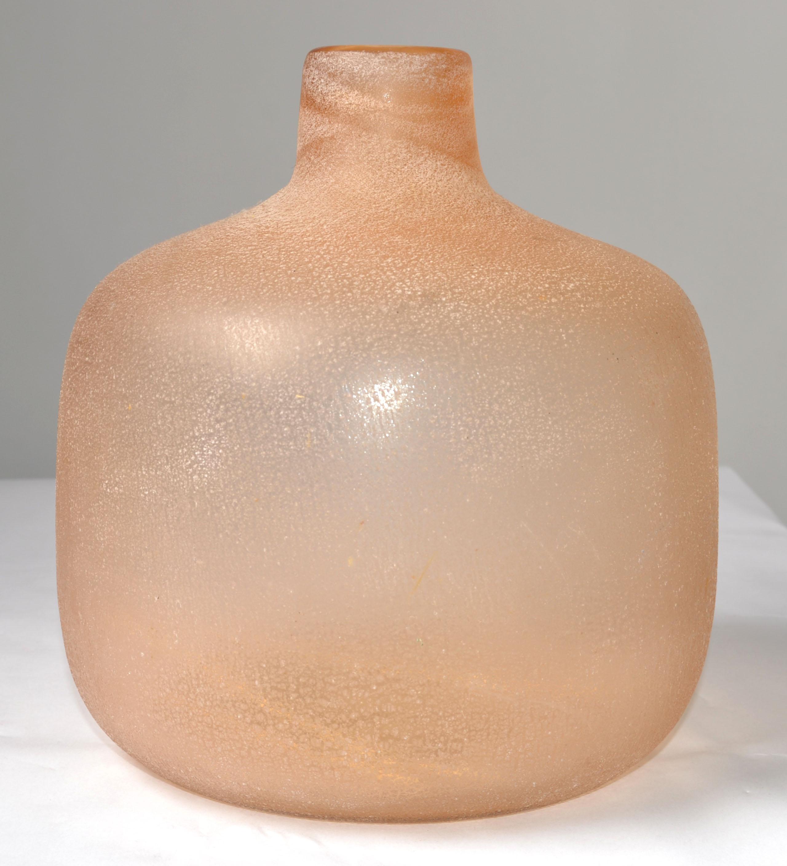 1950 Archimede Seguso Scavo Peach Color Frosted Vase Italy Seguso Vetri d'Arte 6