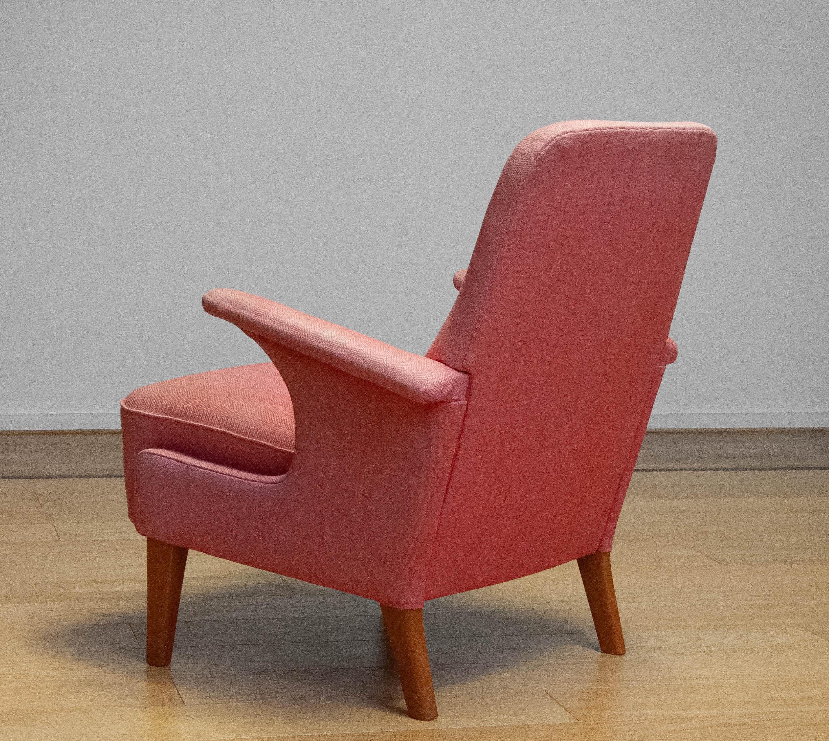 Mid-20th Century 1950 Armchair / Lounge Chair With Powder Pink Wool Upholstery By Dux From Sweden For Sale