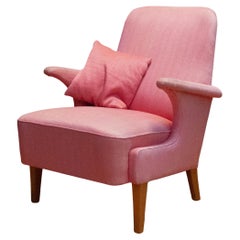 1950 Armchair / Lounge Chair With Powder Pink Wool Upholstery By Dux From Sweden