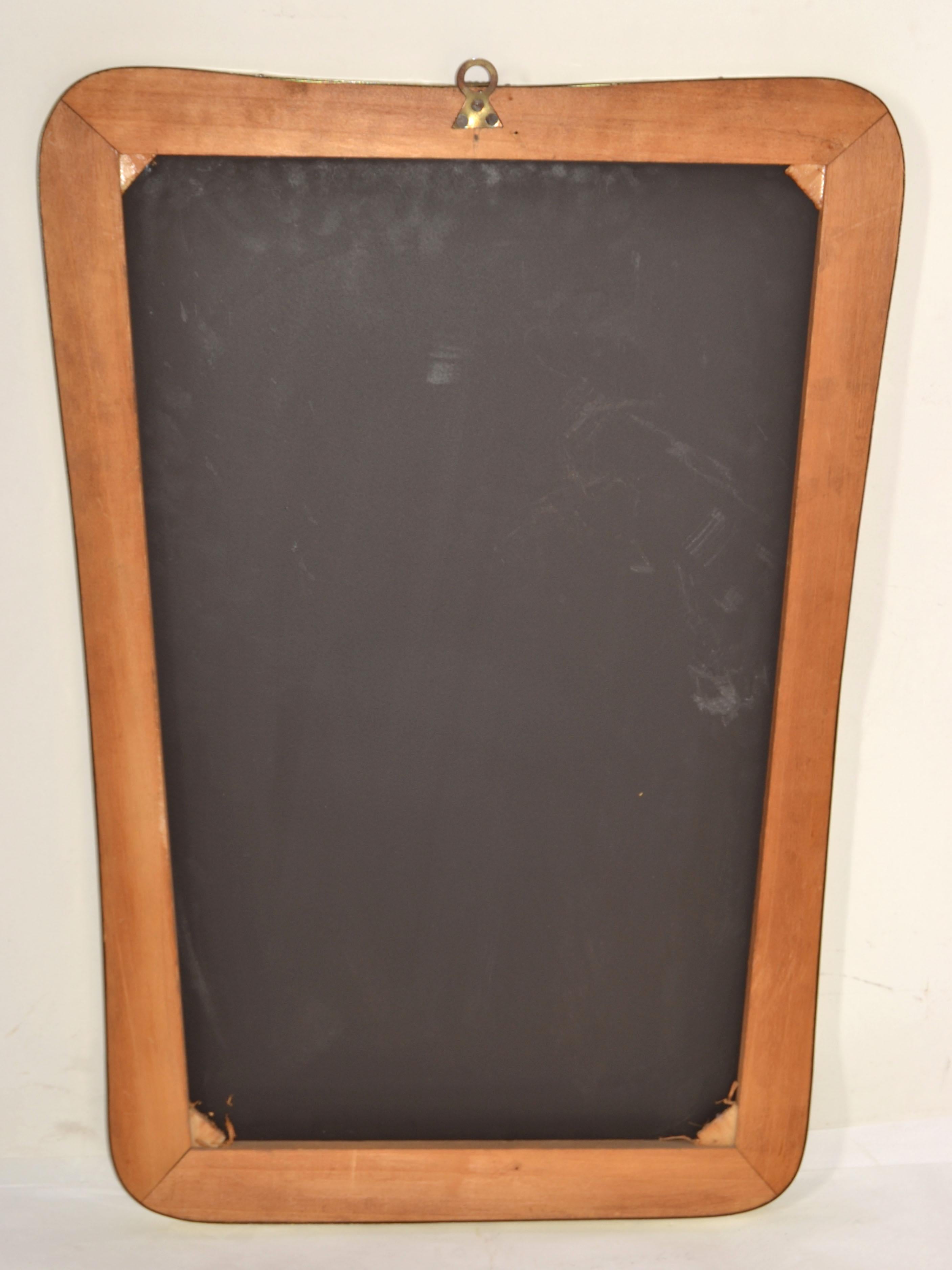 1950 Art Deco Gio Ponti Stil Messing Wood Shell Decor Shield Wandspiegel Italien im Angebot 4