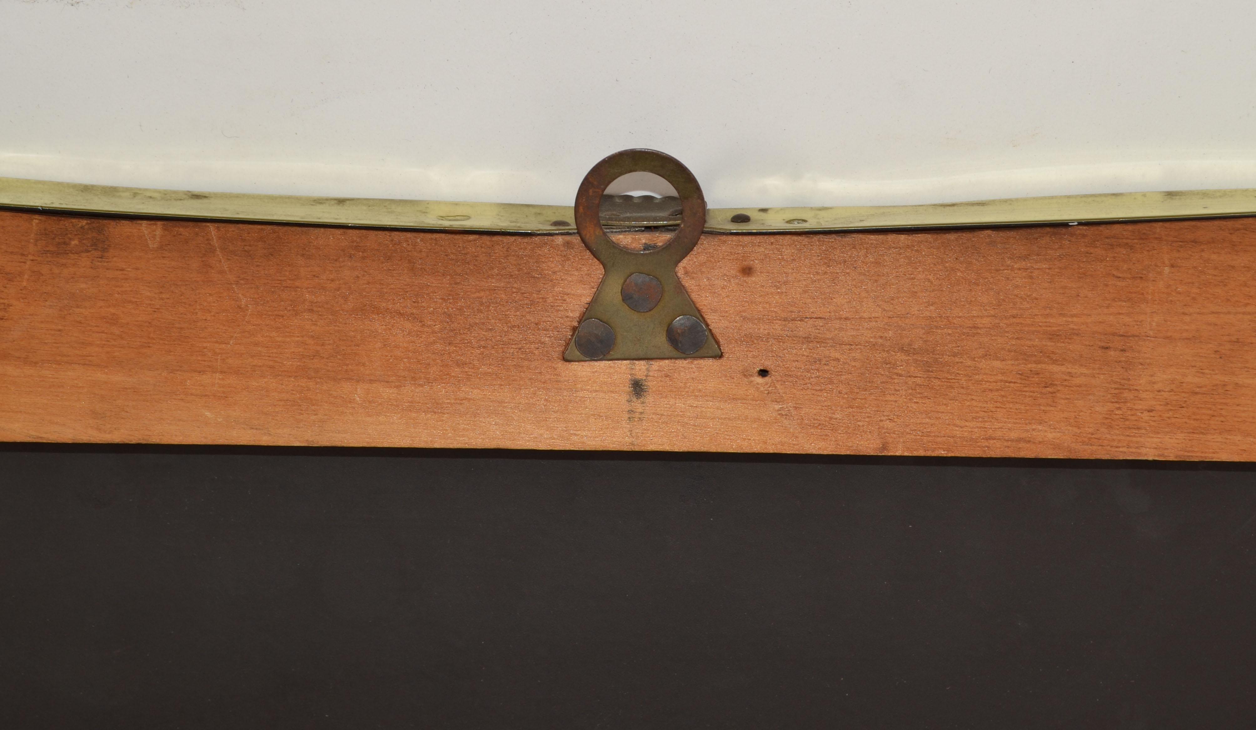1950 Art Deco Gio Ponti Stil Messing Wood Shell Decor Shield Wandspiegel Italien im Angebot 5