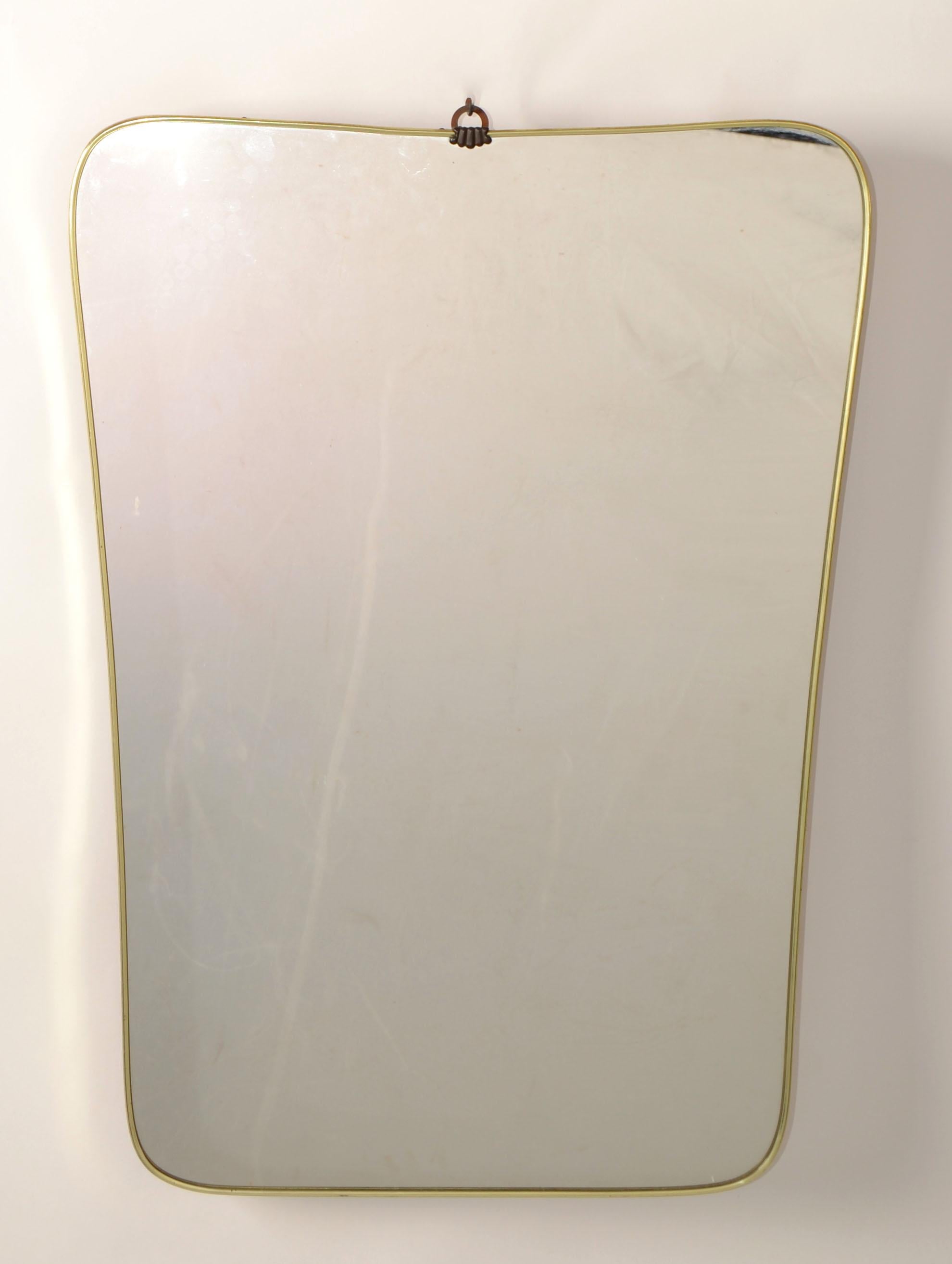 1950 Art Deco Gio Ponti Stil Messing Wood Shell Decor Shield Wandspiegel Italien im Angebot 6