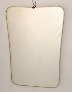 1950 Art Deco Gio Ponti Style Brass Wood Shell Decor Shield Wall Mirror Italy