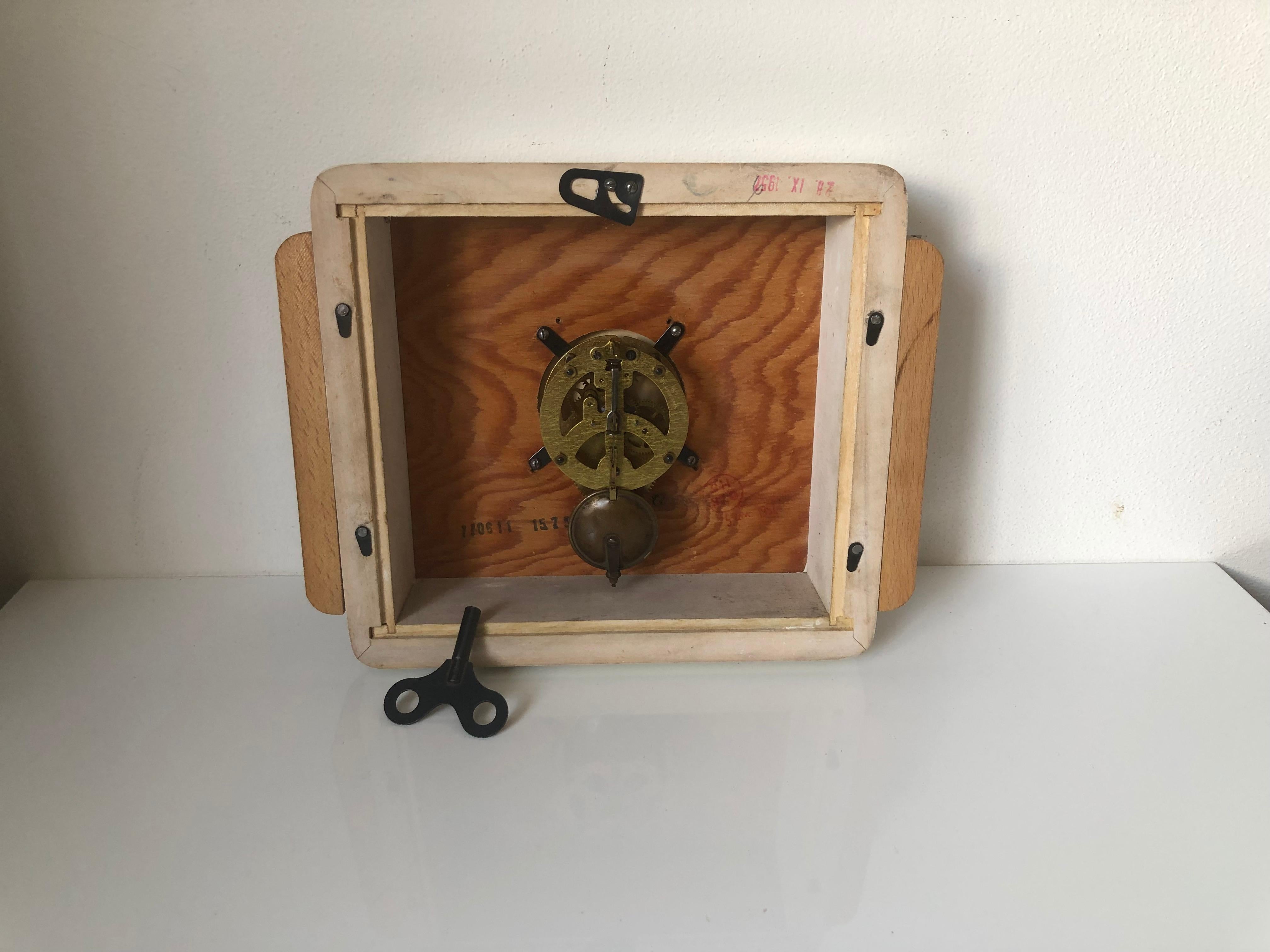 1950 Art Deco Wooden Clock Prim, Czechoslovakia 5