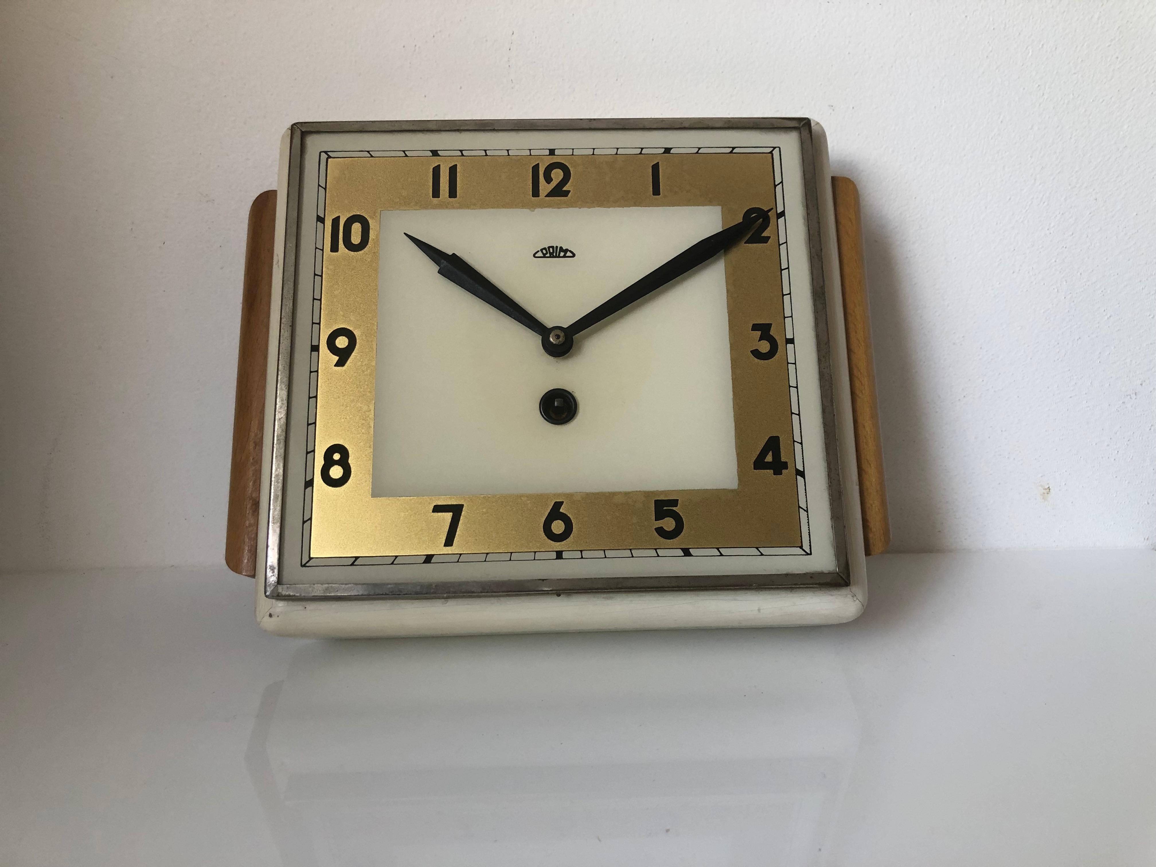 Mid-20th Century 1950 Art Deco Wooden Clock Prim, Czechoslovakia