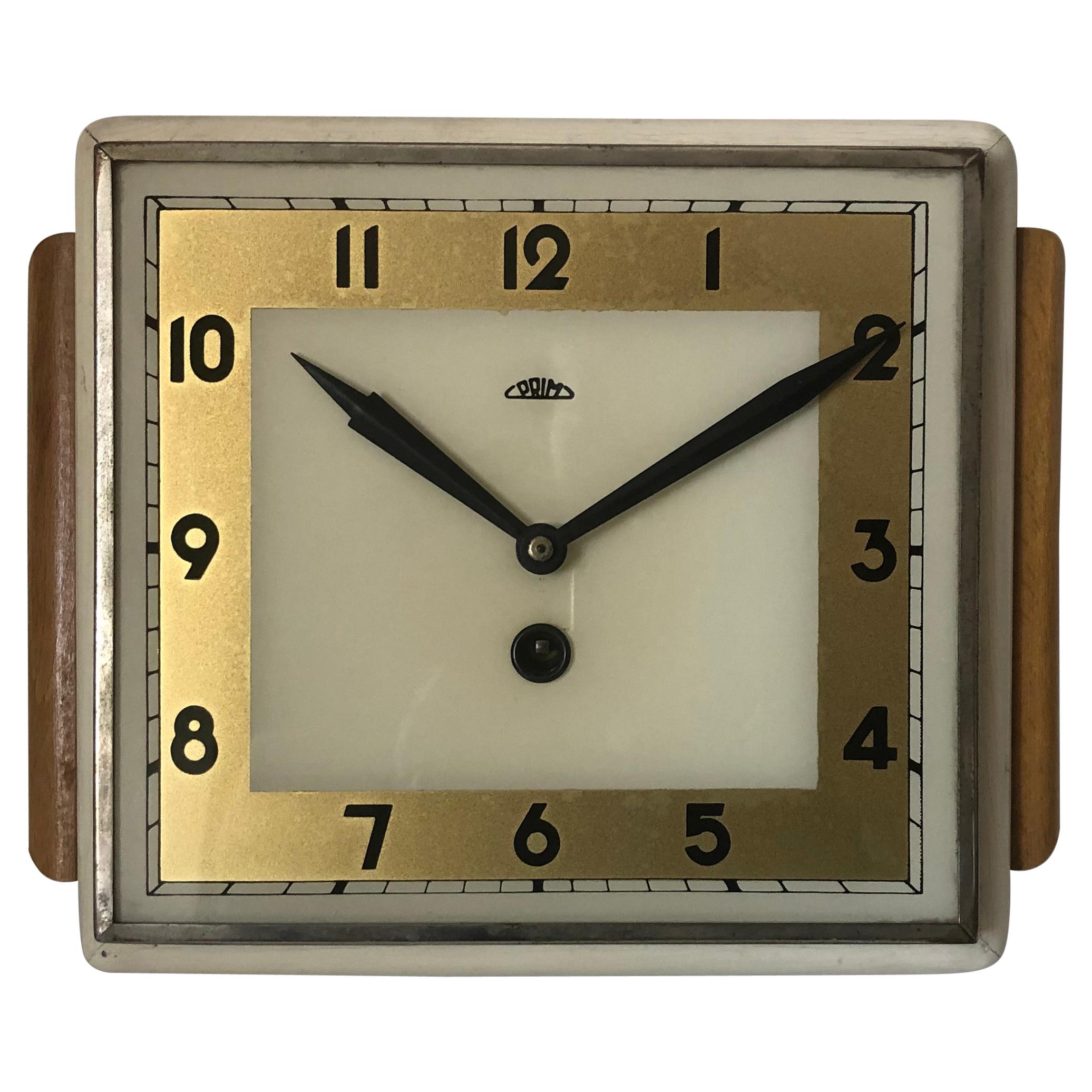 1950 Art Deco Wooden Clock Prim, Czechoslovakia