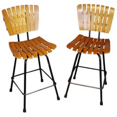 Vintage 1950 Arthur Umanoff Slat Stools 